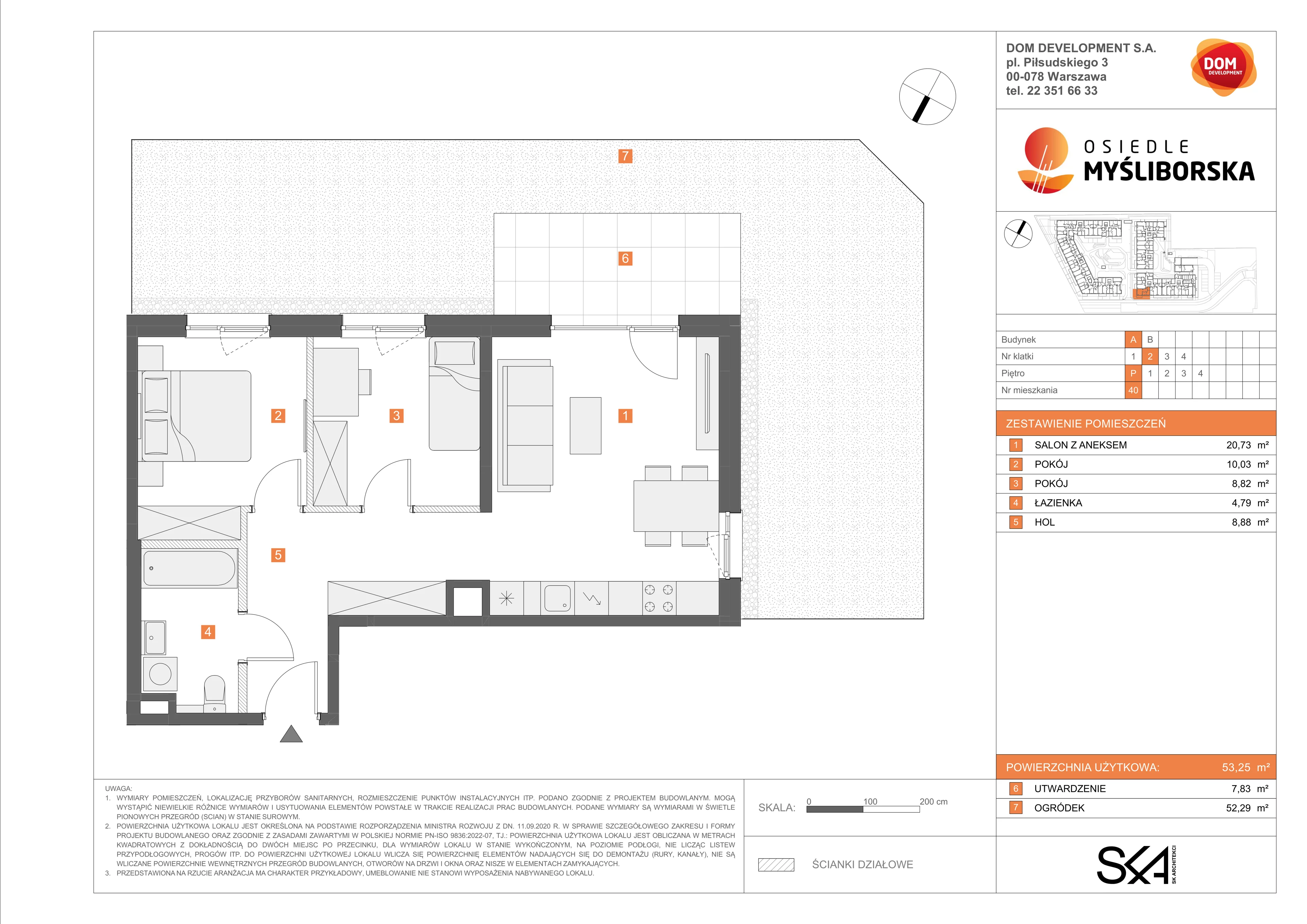 3 pokoje, mieszkanie 53,25 m², parter, oferta nr A/40, Osiedle Myśliborska, Warszawa, Białołęka, Żerań, ul. Myśliborska / Ochorowicza
