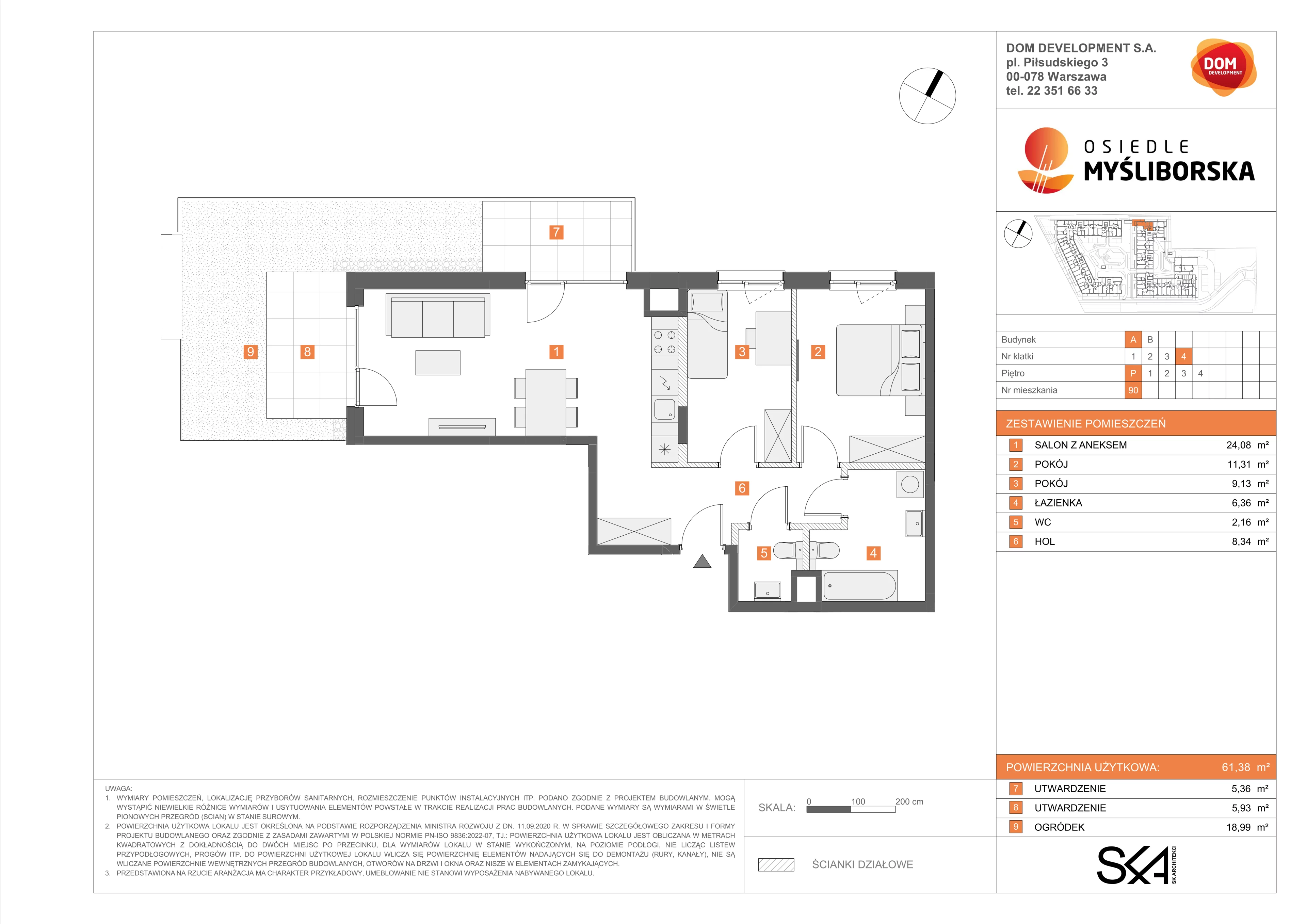 3 pokoje, mieszkanie 61,38 m², parter, oferta nr A/90, Osiedle Myśliborska, Warszawa, Białołęka, Żerań, ul. Myśliborska / Ochorowicza