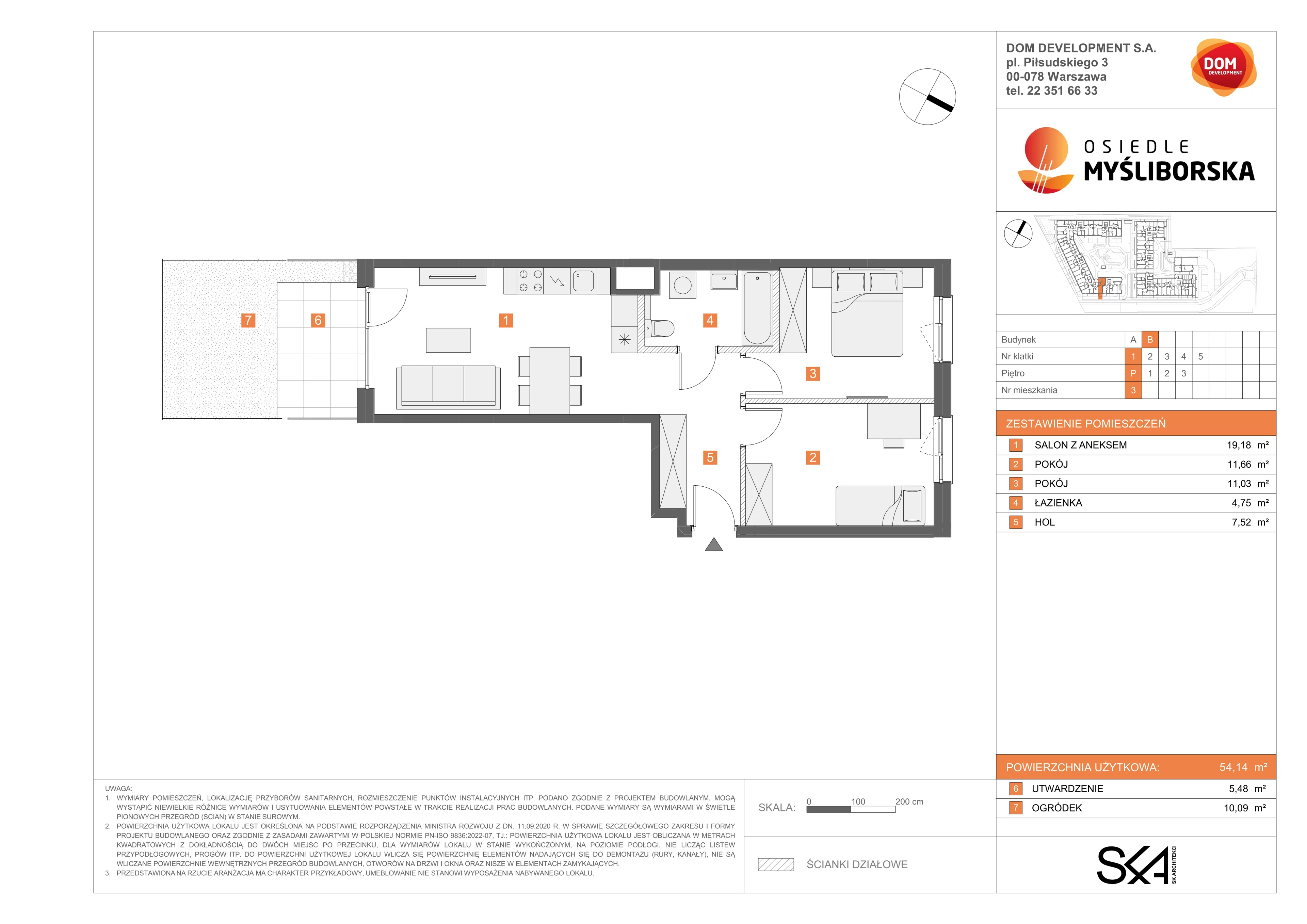 3 pokoje, mieszkanie 54,14 m², parter, oferta nr B/3, Osiedle Myśliborska, Warszawa, Białołęka, Żerań, ul. Myśliborska / Ochorowicza