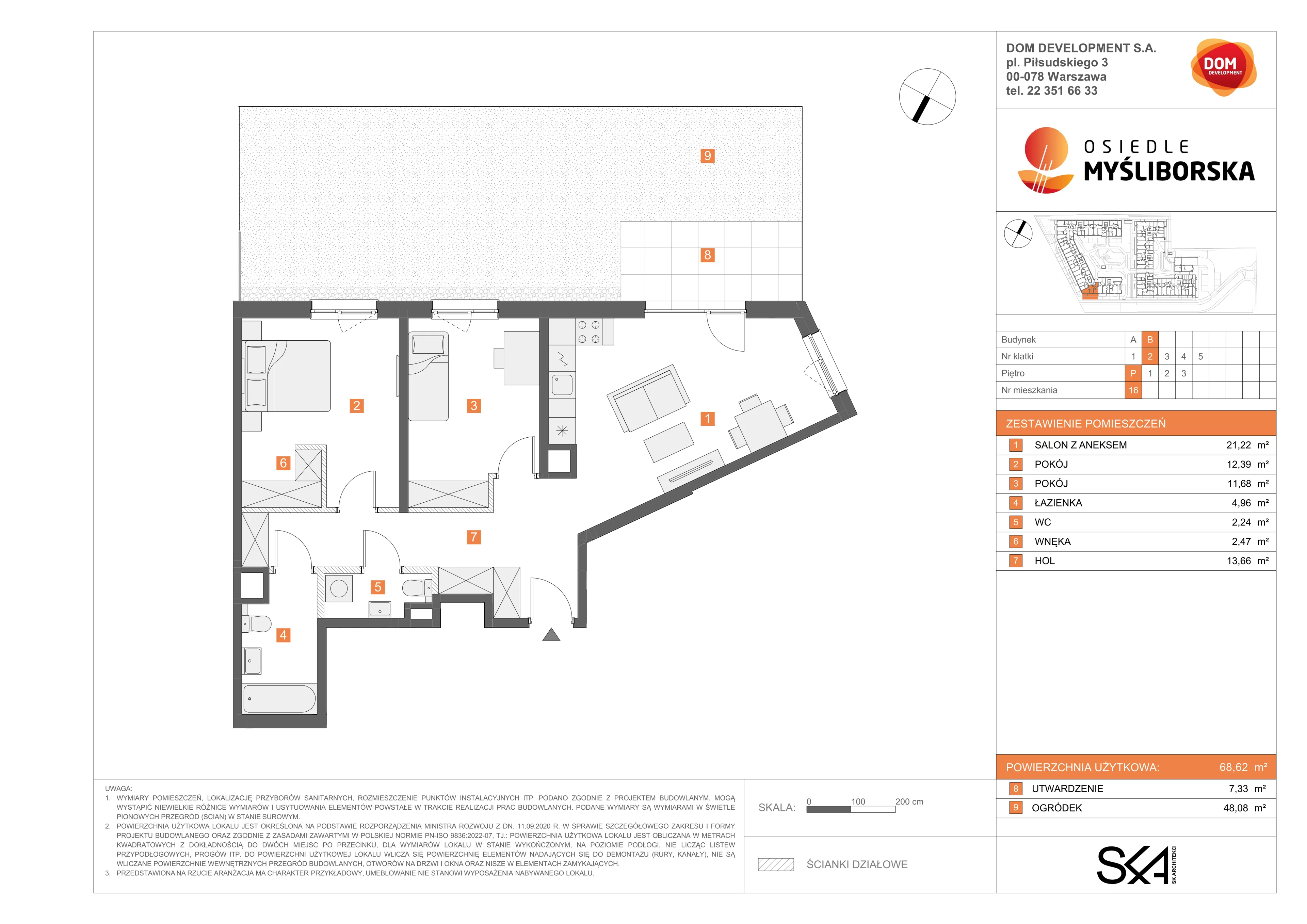 3 pokoje, mieszkanie 68,62 m², parter, oferta nr B/16, Osiedle Myśliborska, Warszawa, Białołęka, Żerań, ul. Myśliborska / Ochorowicza