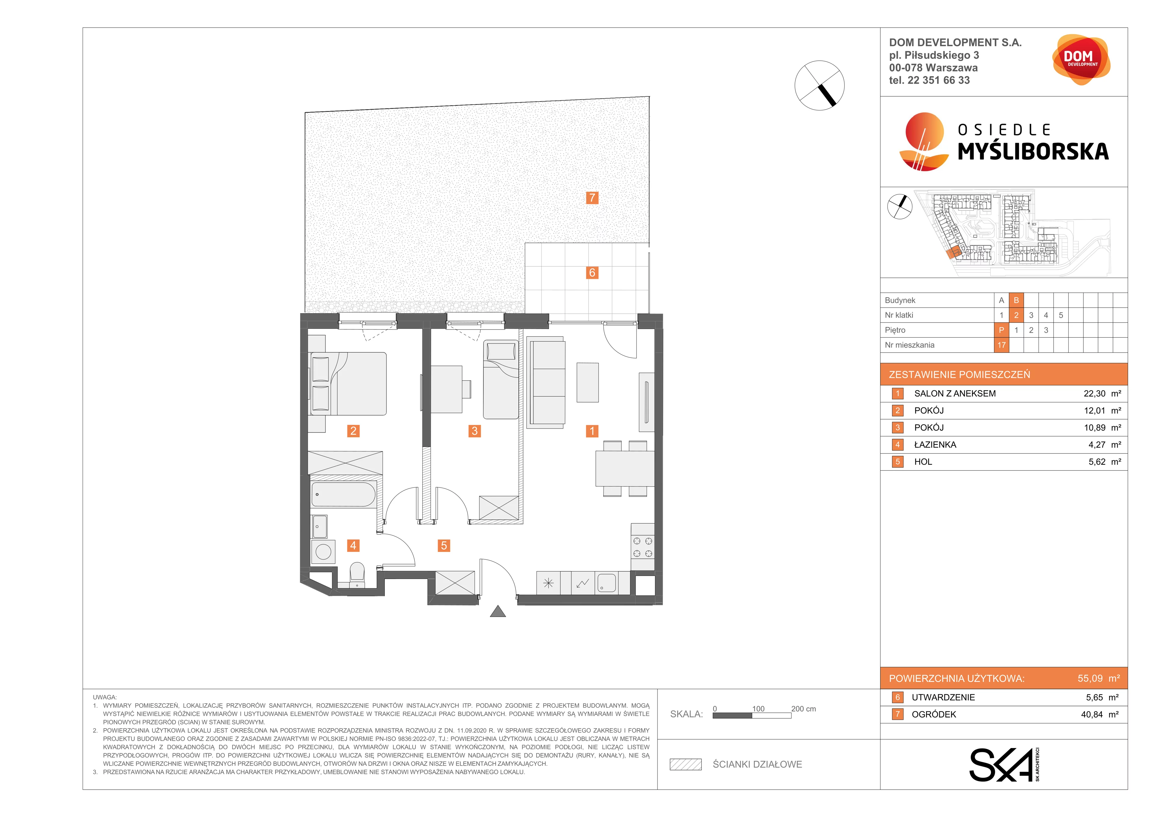 3 pokoje, mieszkanie 55,09 m², parter, oferta nr B/17, Osiedle Myśliborska, Warszawa, Białołęka, Żerań, ul. Myśliborska / Ochorowicza