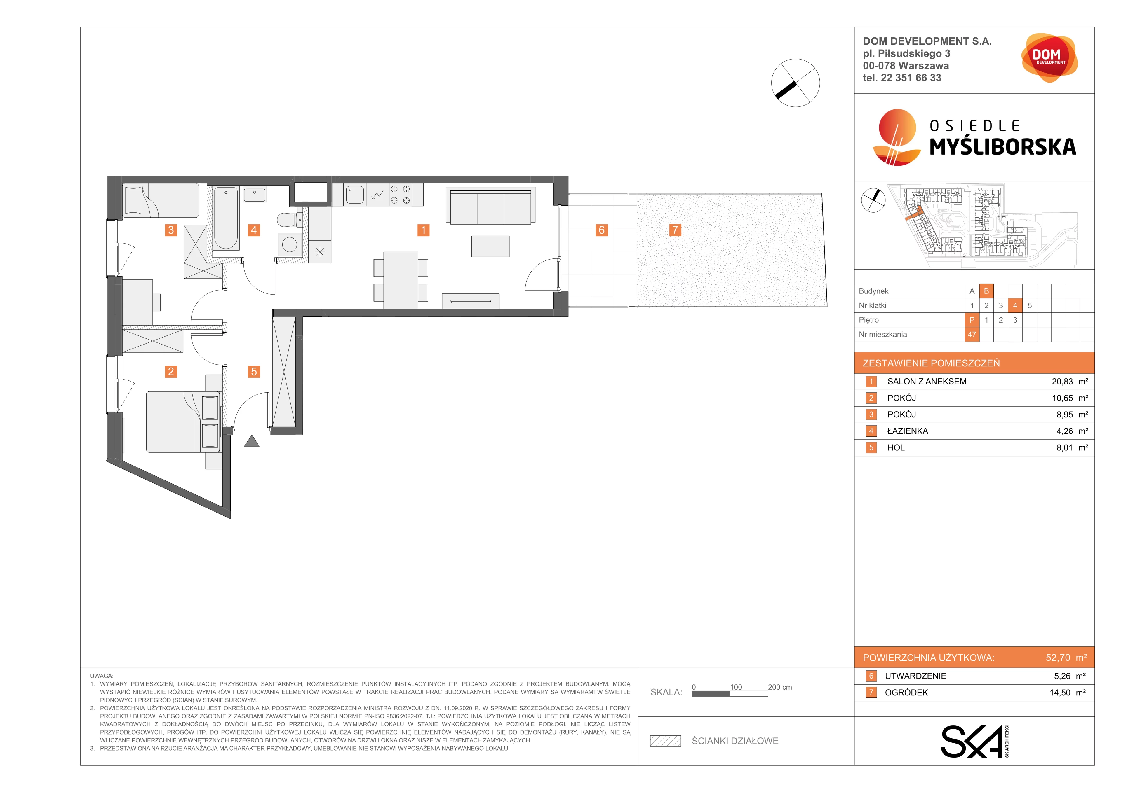 3 pokoje, mieszkanie 52,70 m², parter, oferta nr B/47, Osiedle Myśliborska, Warszawa, Białołęka, Żerań, ul. Myśliborska / Ochorowicza