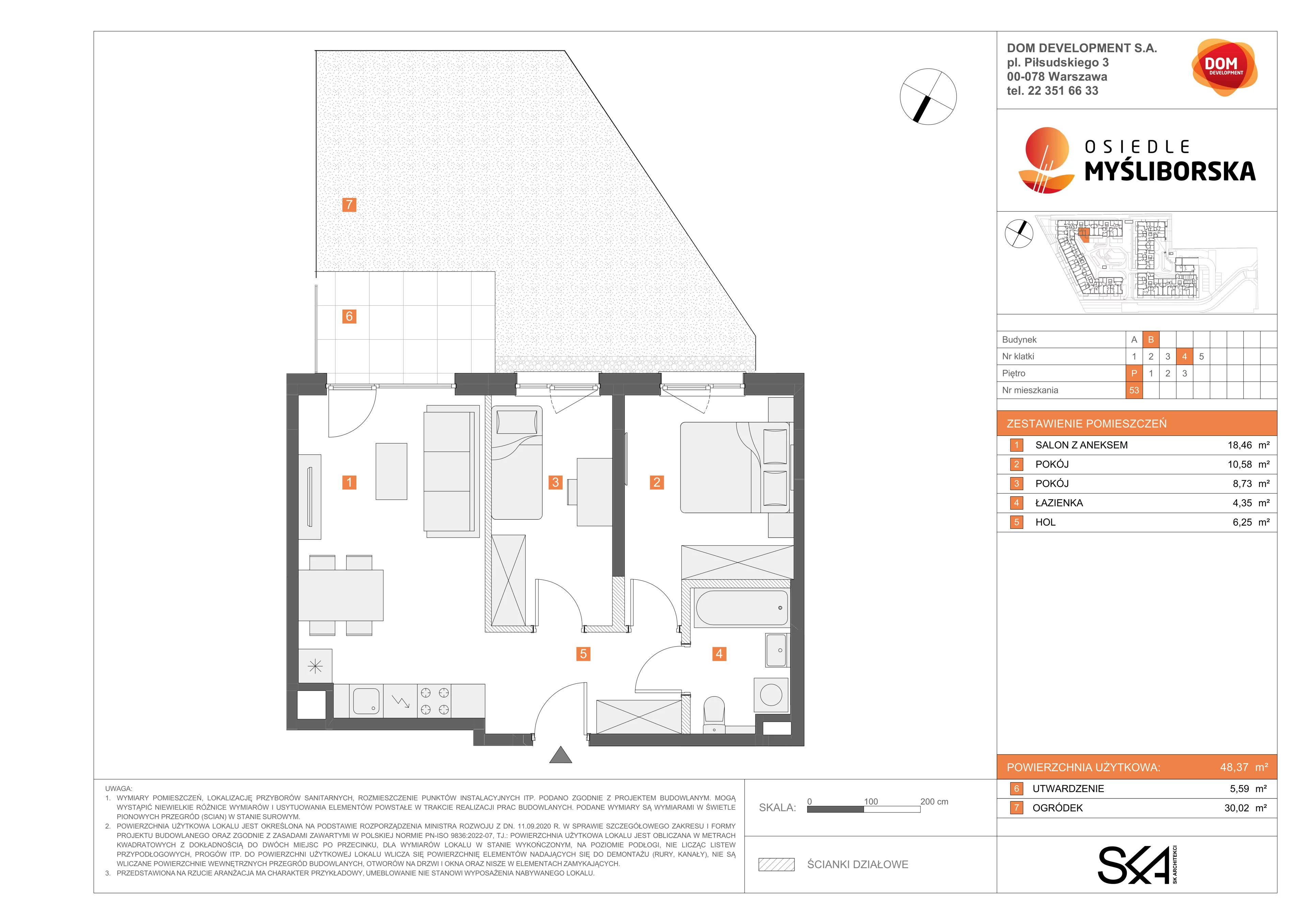 3 pokoje, mieszkanie 48,37 m², parter, oferta nr B/53, Osiedle Myśliborska, Warszawa, Białołęka, Żerań, ul. Myśliborska / Ochorowicza