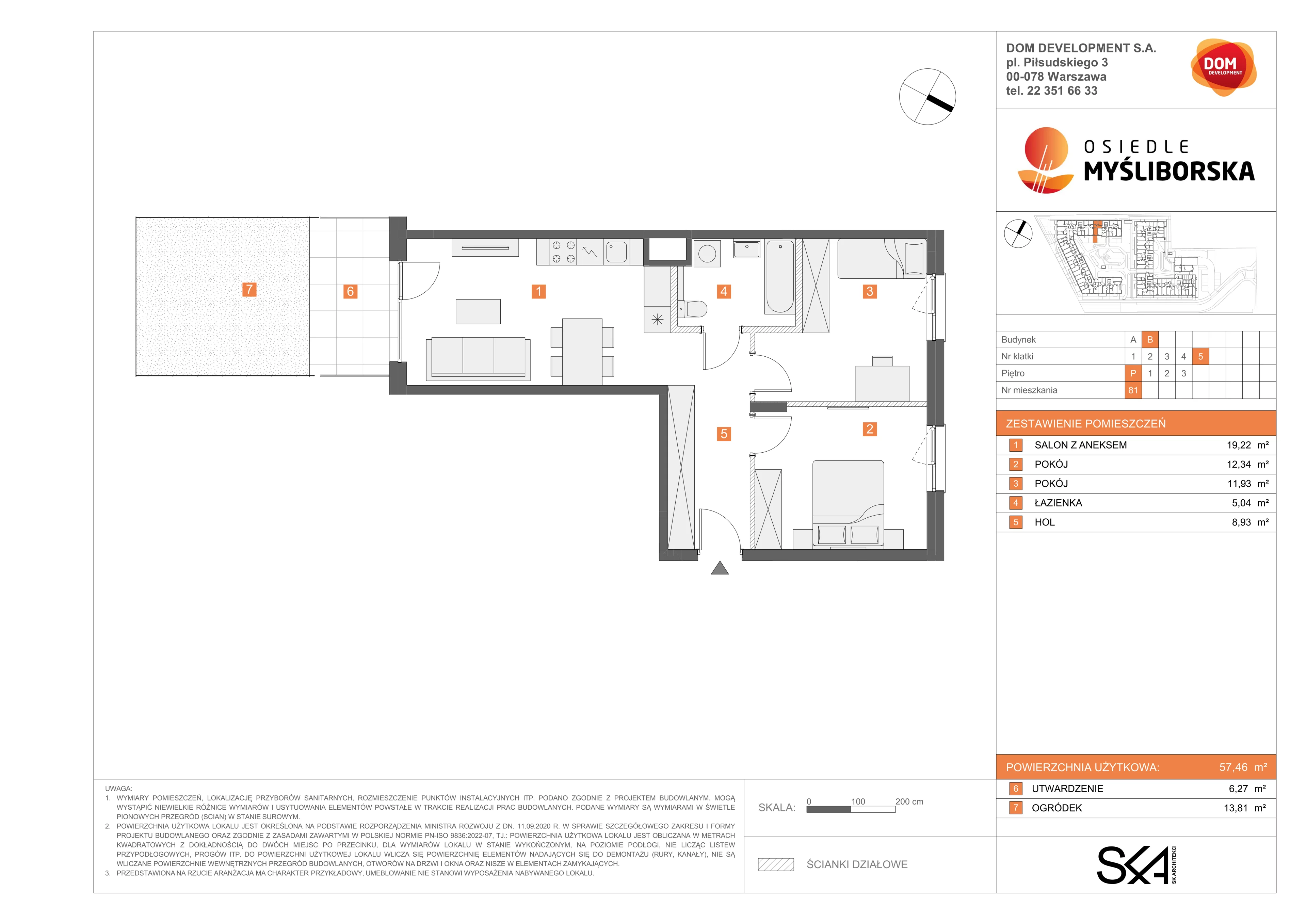 3 pokoje, mieszkanie 57,46 m², parter, oferta nr B/81, Osiedle Myśliborska, Warszawa, Białołęka, Żerań, ul. Myśliborska / Ochorowicza