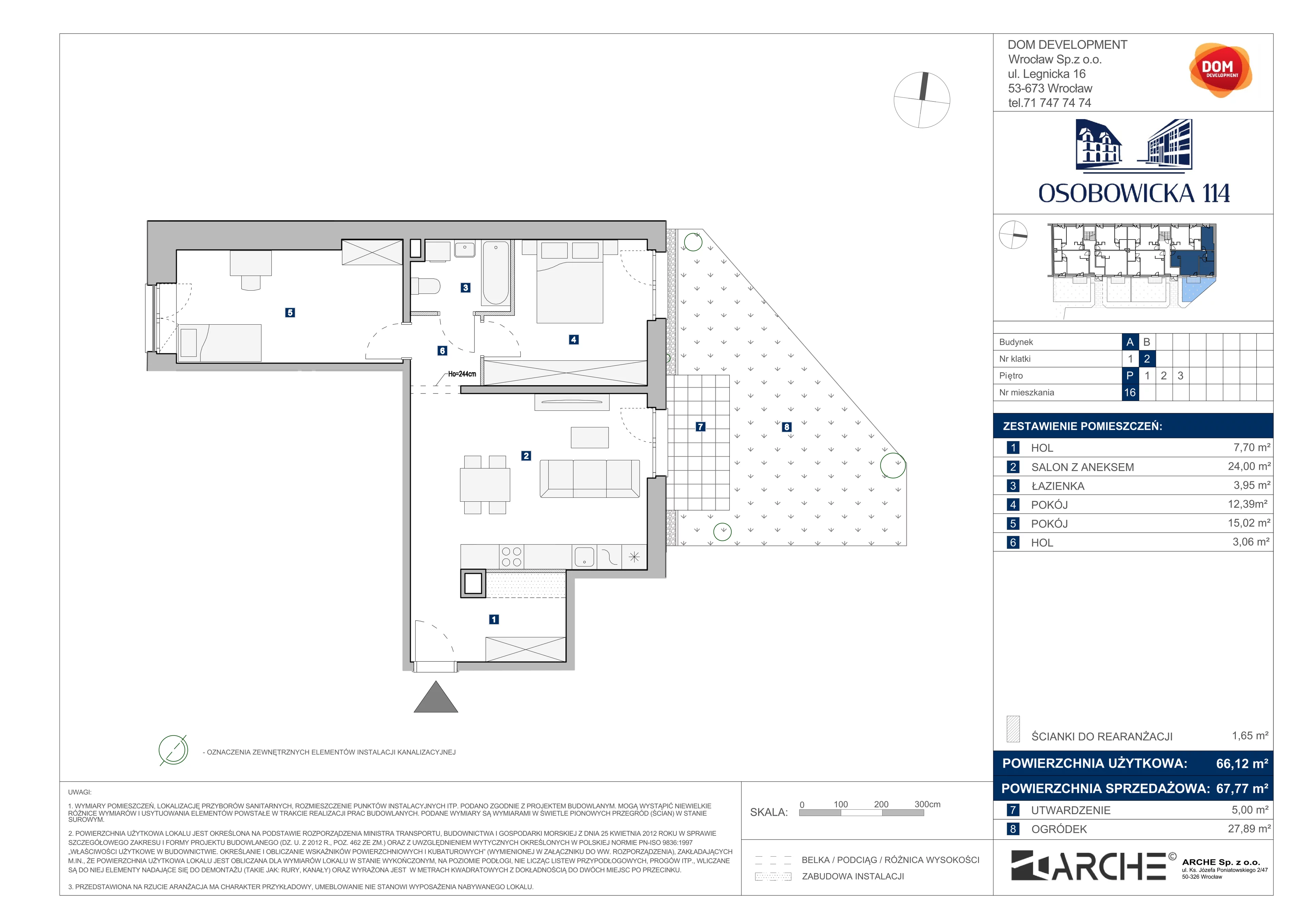 3 pokoje, mieszkanie 67,77 m², parter, oferta nr A/16, Osobowicka 114, Wrocław, Osobowice-Rędzin, Fabryczna, ul. Osobowicka 114