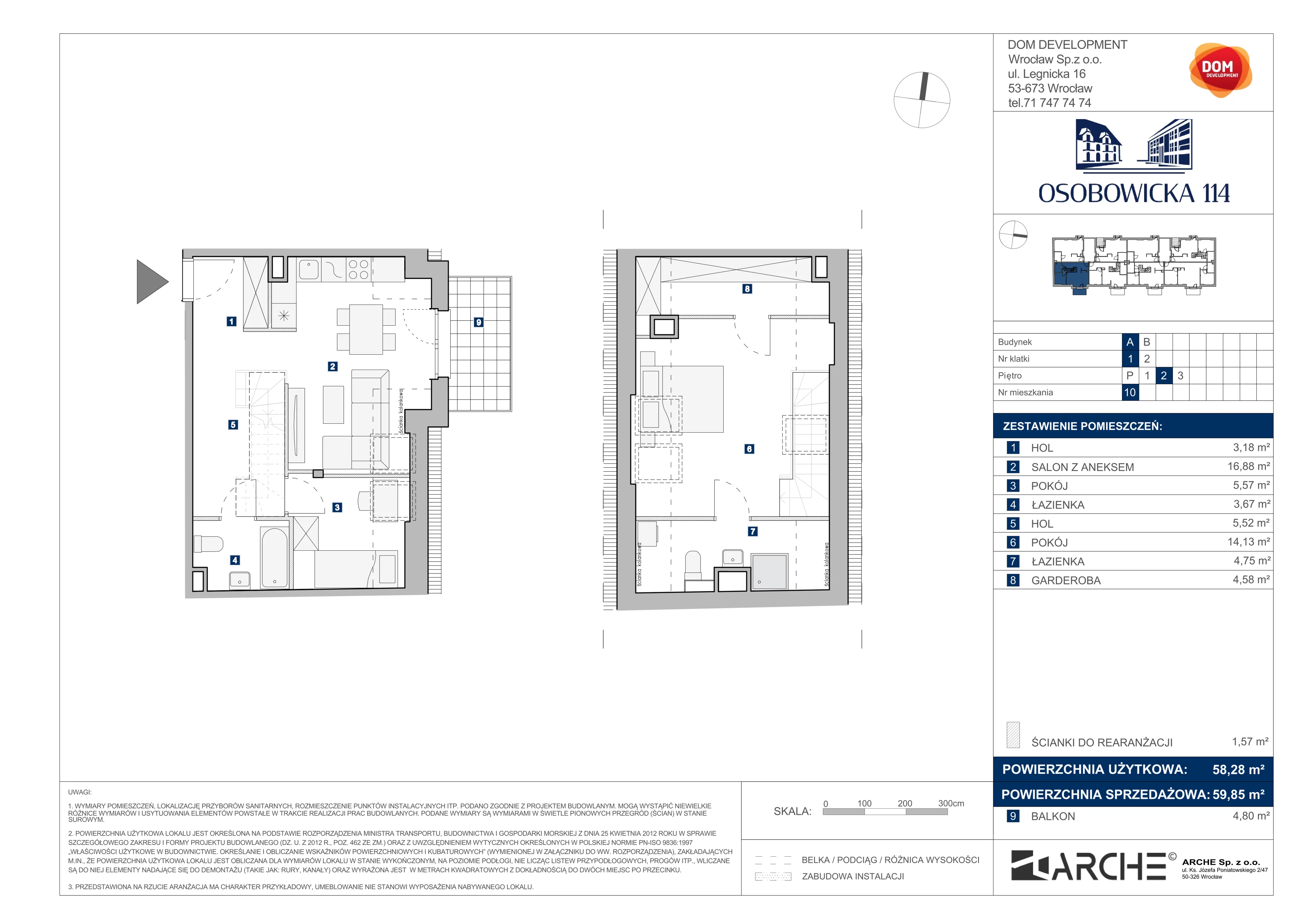 3 pokoje, mieszkanie 59,85 m², piętro 2, oferta nr A/10, Osobowicka 114, Wrocław, Osobowice-Rędzin, Fabryczna, ul. Osobowicka 114