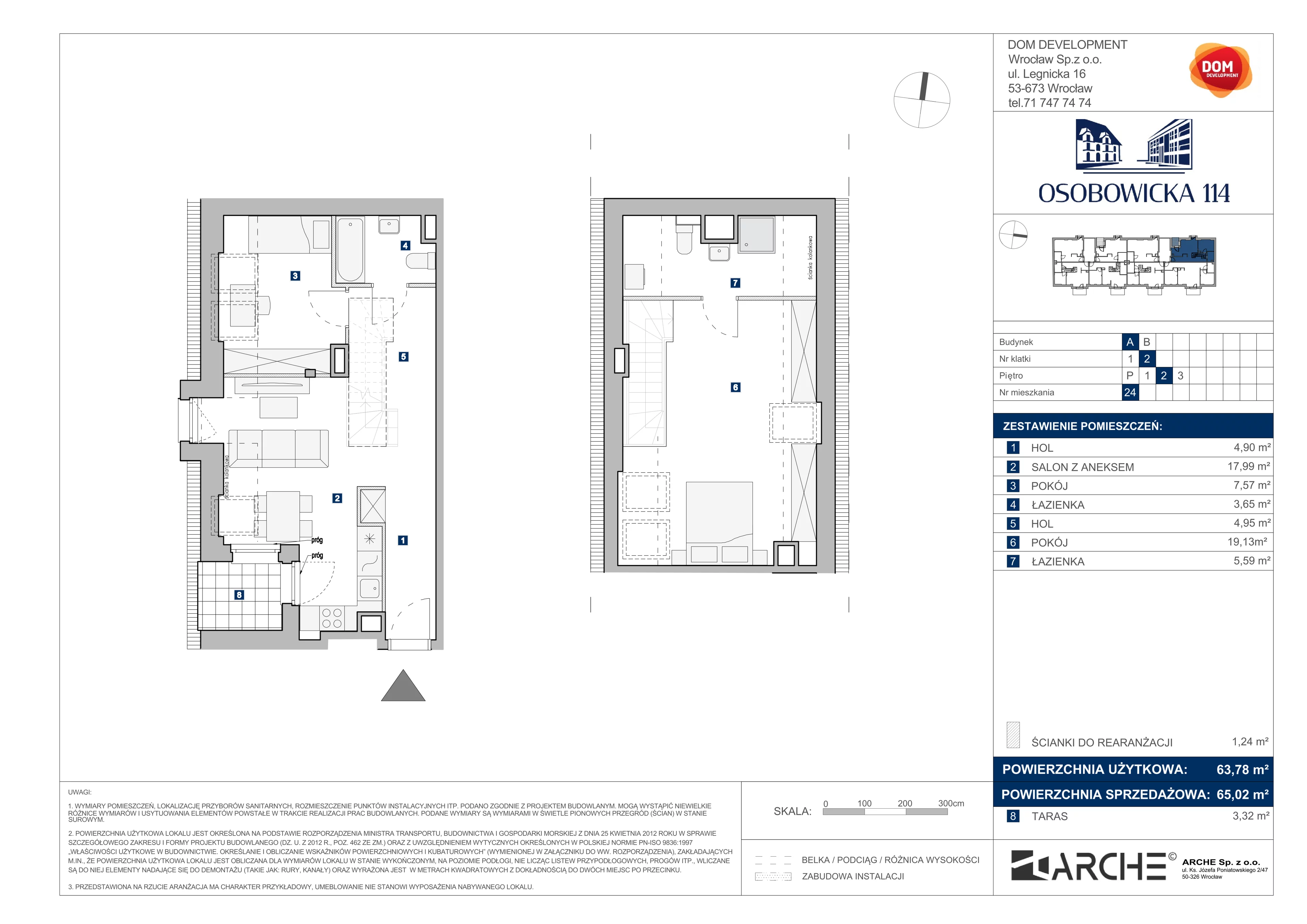 3 pokoje, mieszkanie 65,02 m², piętro 2, oferta nr A/24, Osobowicka 114, Wrocław, Osobowice-Rędzin, Fabryczna, ul. Osobowicka 114