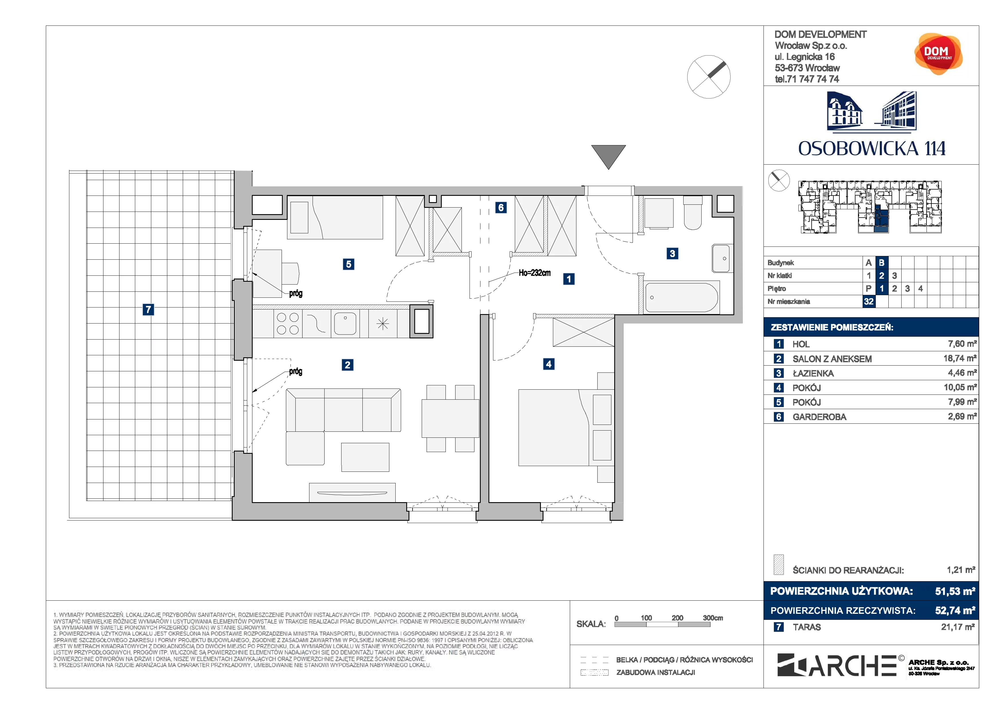 3 pokoje, mieszkanie 51,53 m², piętro 1, oferta nr B/32, Osobowicka 114, Wrocław, Osobowice-Rędzin, Fabryczna, ul. Osobowicka 114