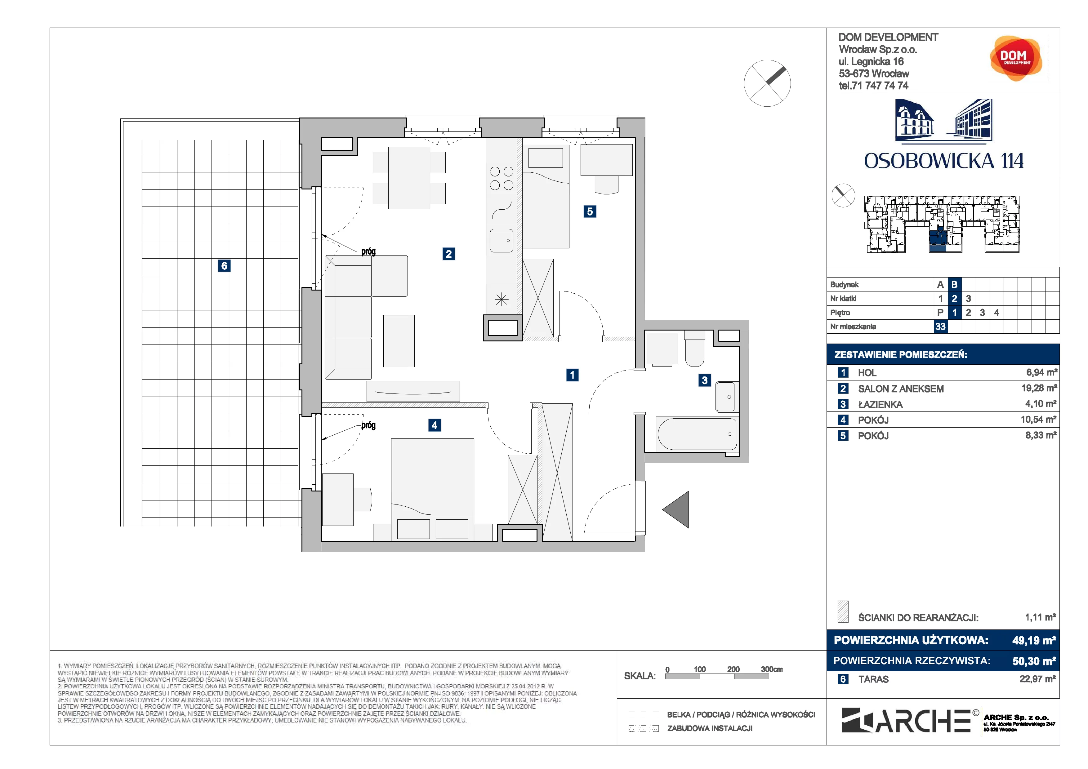 3 pokoje, mieszkanie 49,19 m², piętro 1, oferta nr B/33, Osobowicka 114, Wrocław, Osobowice-Rędzin, Fabryczna, ul. Osobowicka 114