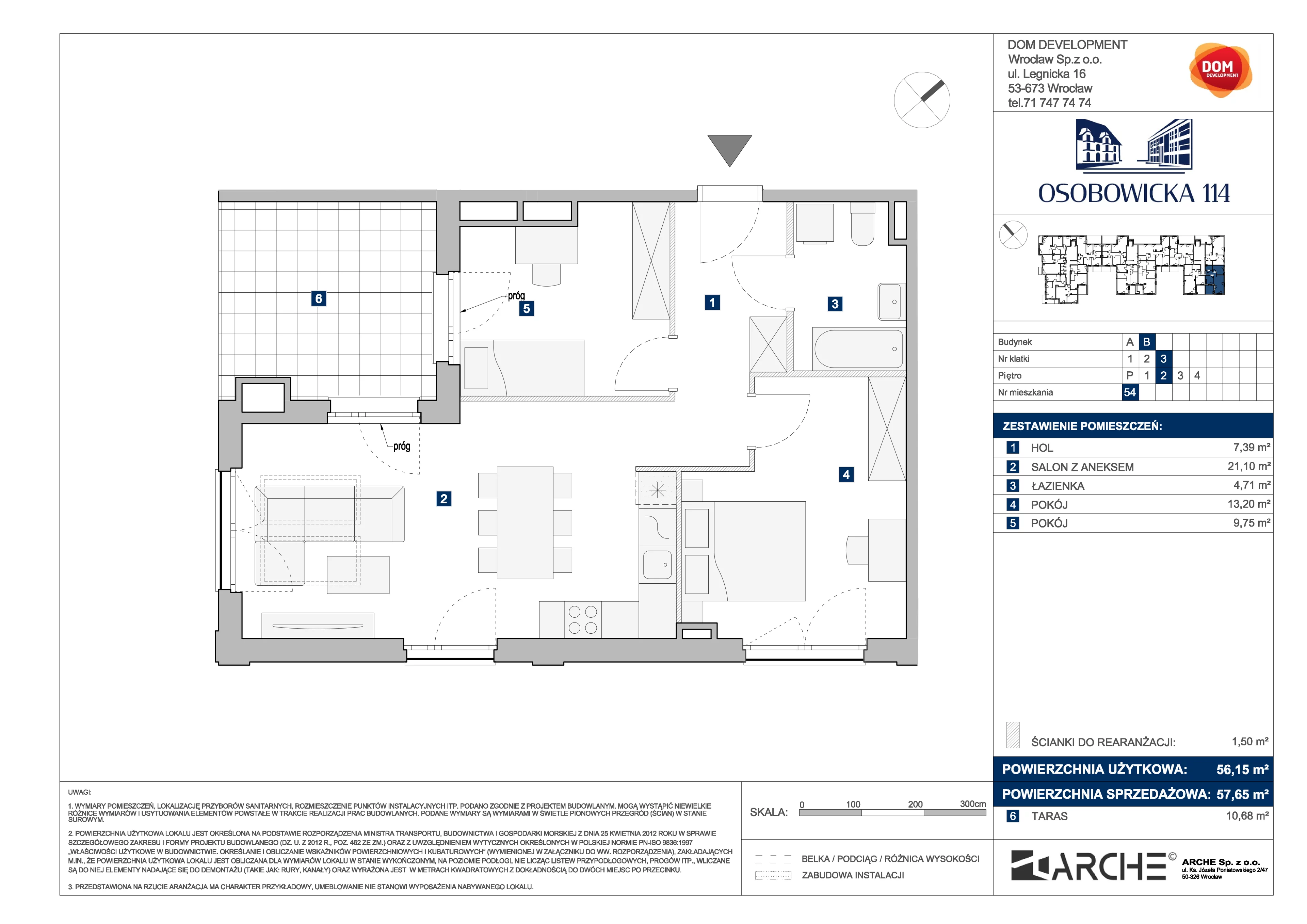 3 pokoje, mieszkanie 57,65 m², piętro 2, oferta nr B/54, Osobowicka 114, Wrocław, Osobowice-Rędzin, Fabryczna, ul. Osobowicka 114