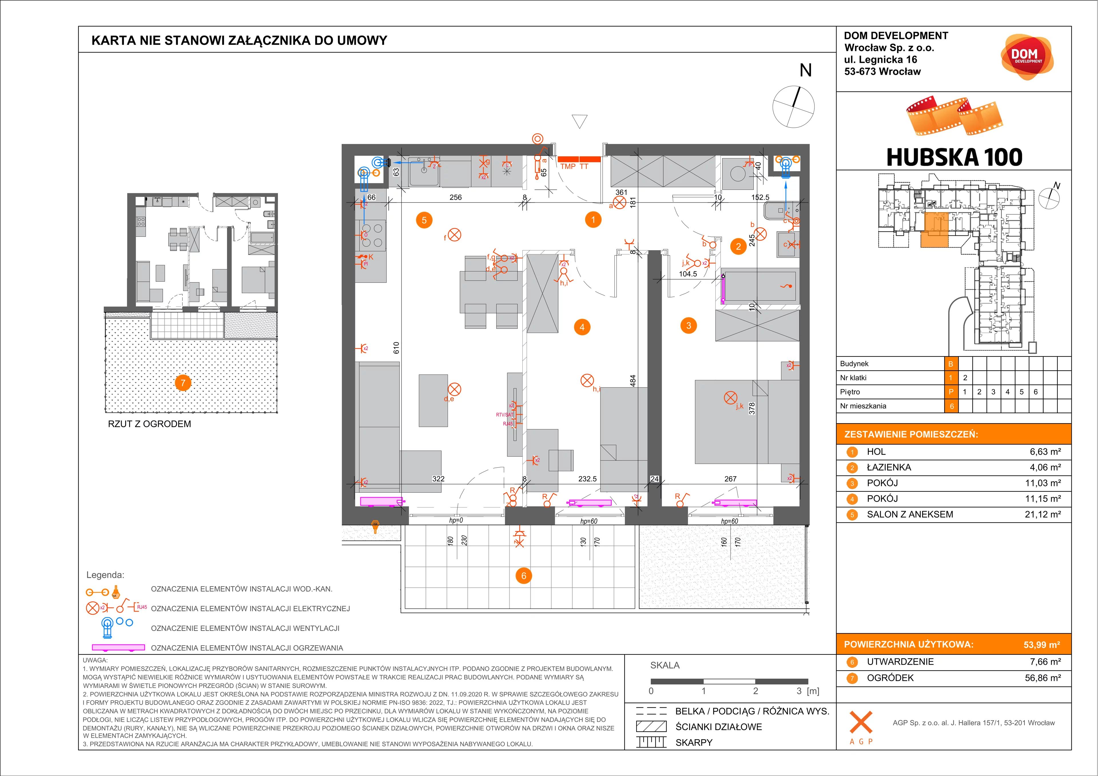 3 pokoje, mieszkanie 53,99 m², parter, oferta nr B/6, Hubska 100, Wrocław, Huby, Krzyki, ul. Paczkowska