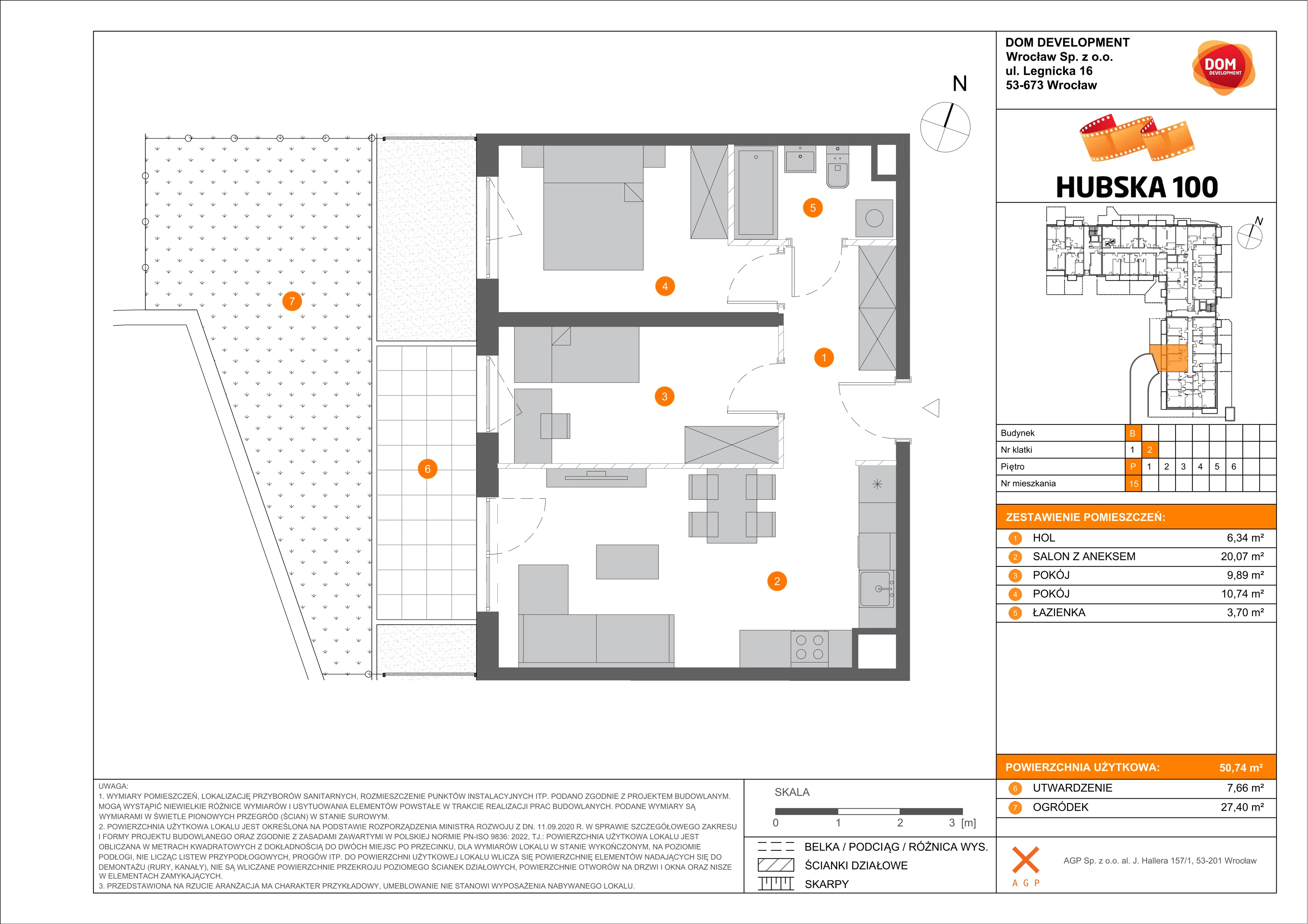 3 pokoje, mieszkanie 50,74 m², parter, oferta nr B/15, Hubska 100, Wrocław, Huby, Krzyki, ul. Paczkowska