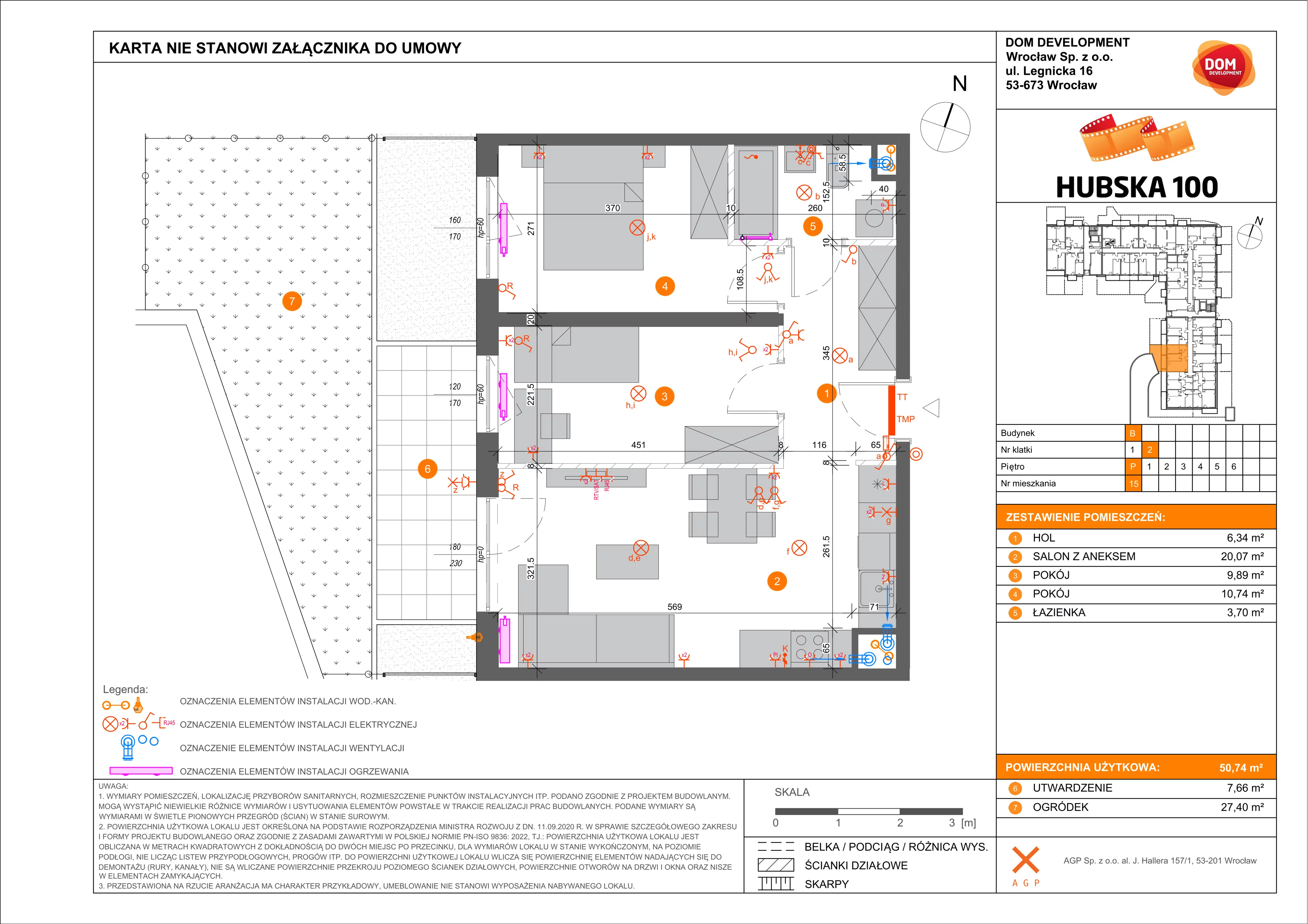 3 pokoje, mieszkanie 50,74 m², parter, oferta nr B/15, Hubska 100, Wrocław, Huby, Krzyki, ul. Paczkowska