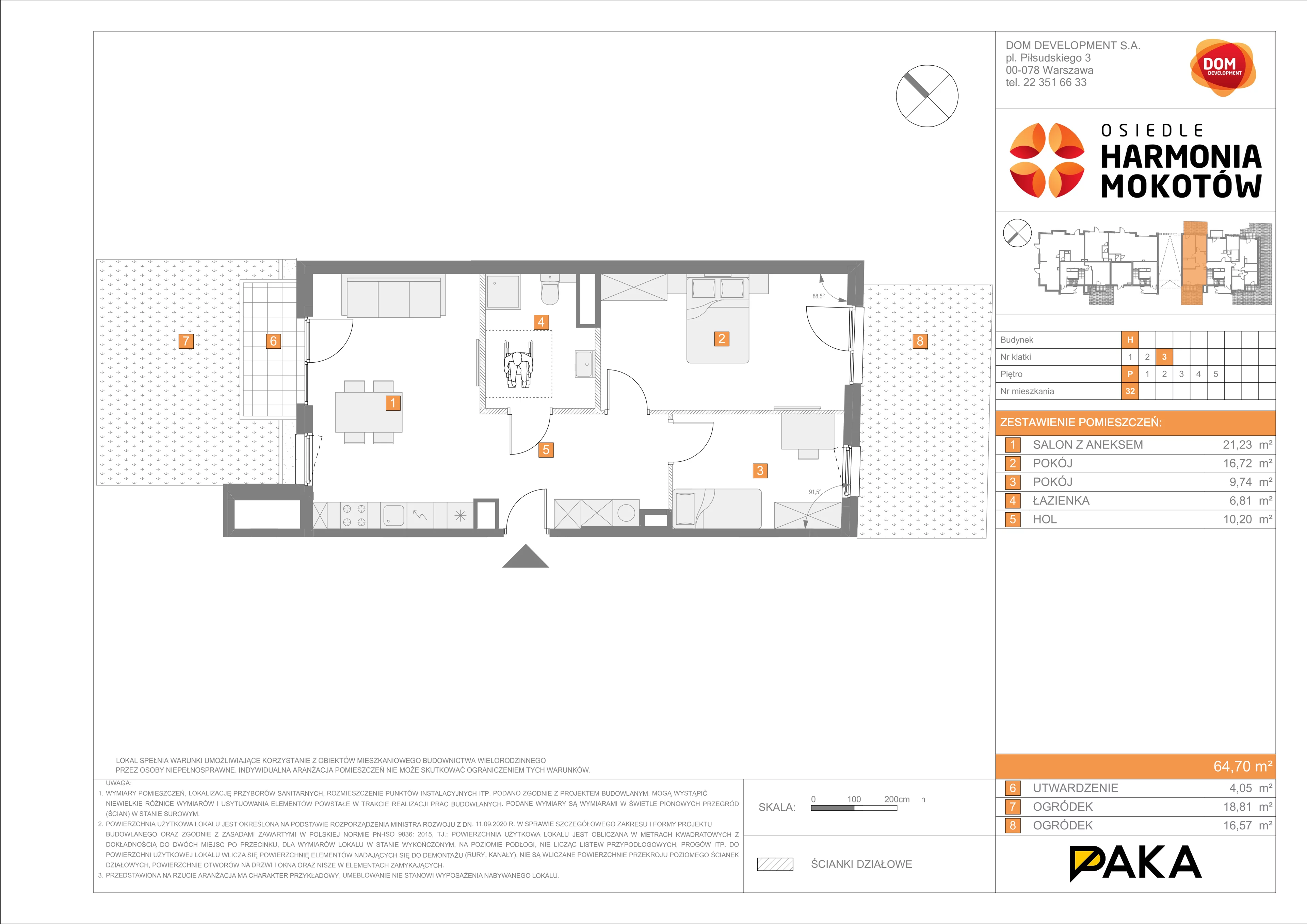 Mieszkanie 64,70 m², parter, oferta nr H/32, Harmonia Mokotów etap 3, Warszawa, Mokotów, Siekierki, al. Polski Walczącej