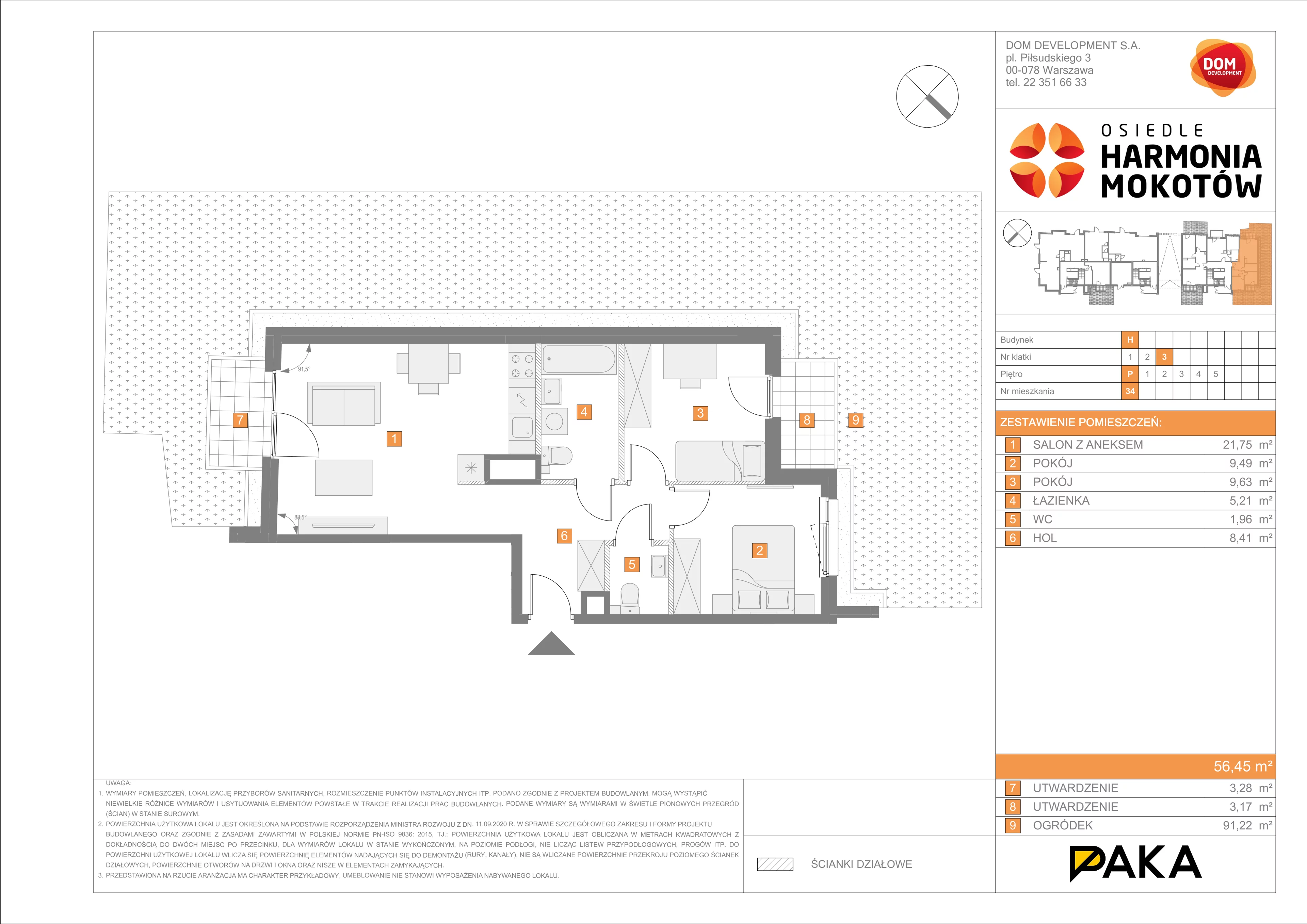 Mieszkanie 56,45 m², parter, oferta nr H/34, Harmonia Mokotów etap 3, Warszawa, Mokotów, Siekierki, al. Polski Walczącej