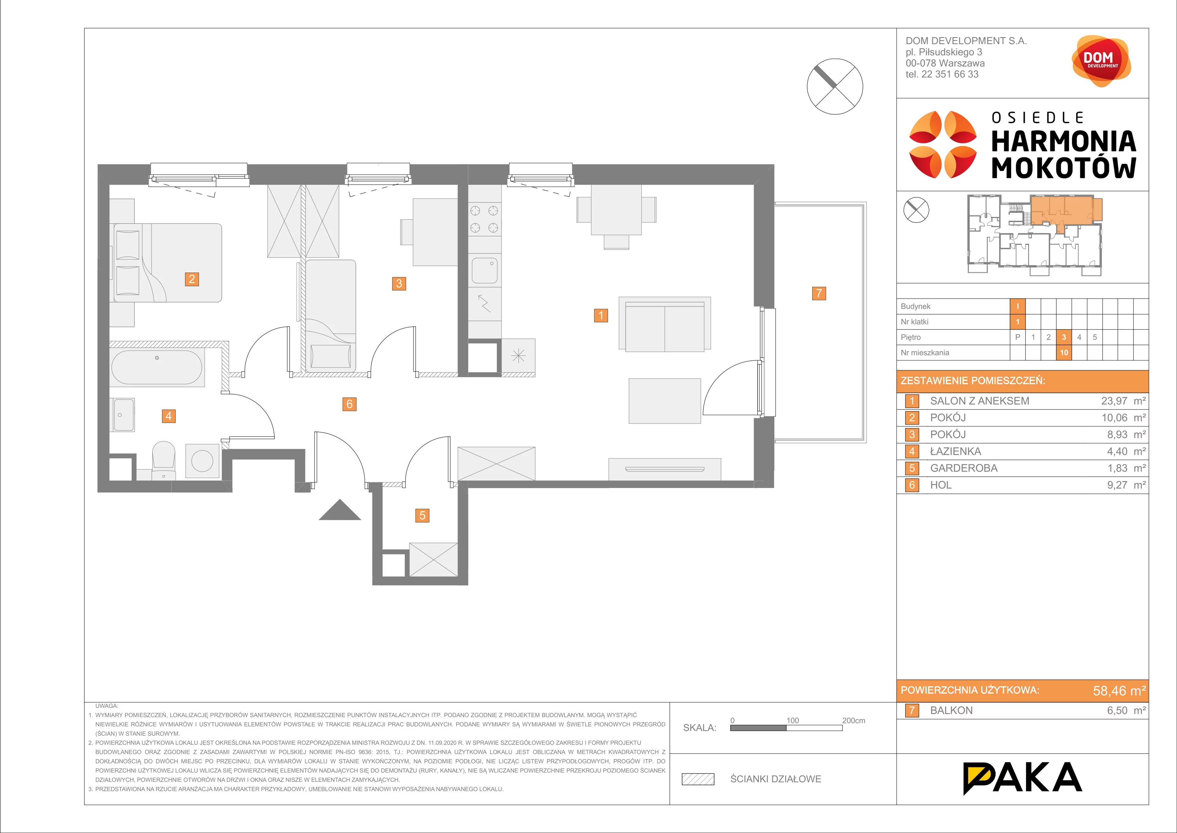 Mieszkanie 58,46 m², piętro 3, oferta nr I/10, Harmonia Mokotów etap 3, Warszawa, Mokotów, Siekierki, al. Polski Walczącej