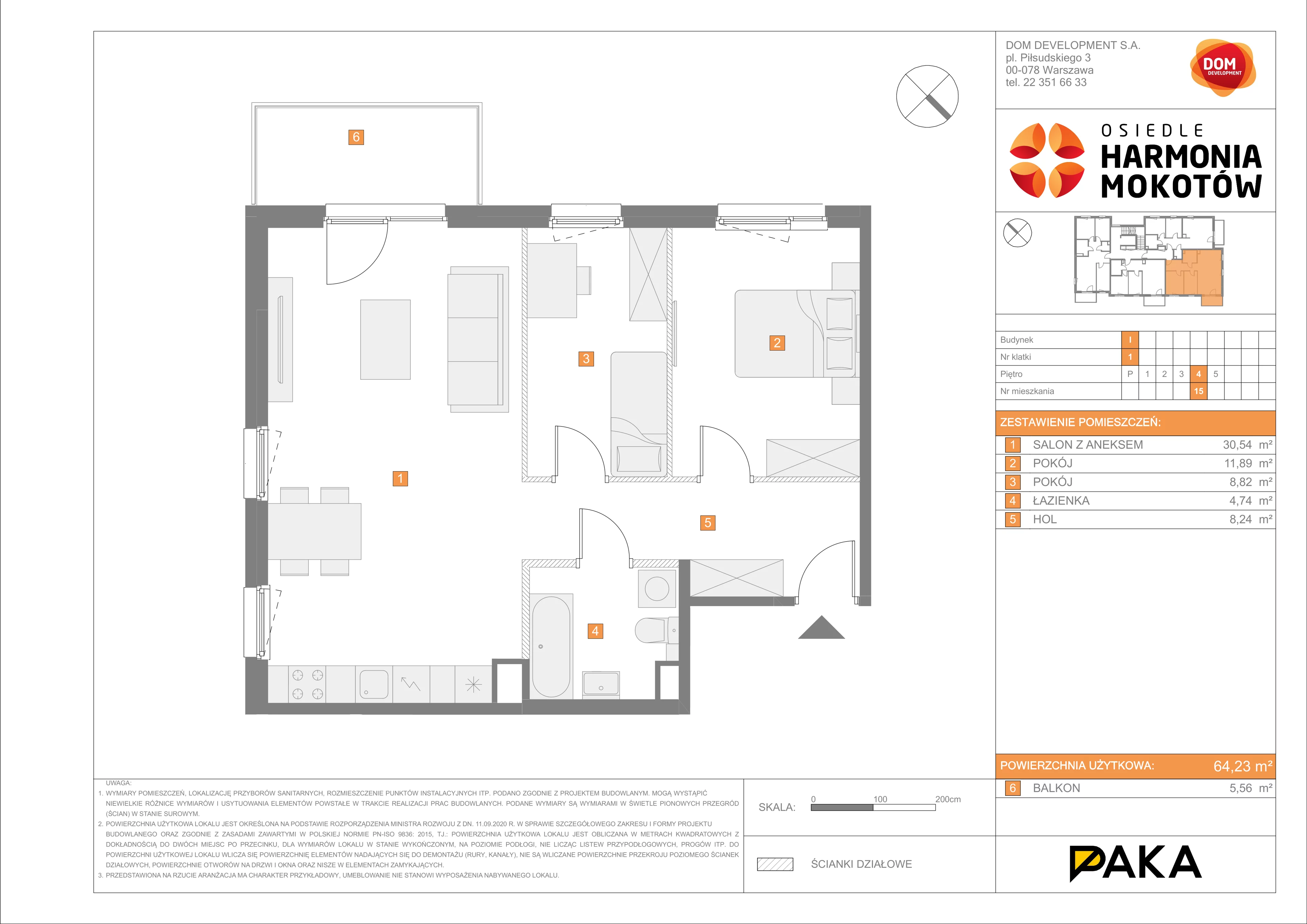 Mieszkanie 64,23 m², piętro 4, oferta nr I/15, Harmonia Mokotów etap 3, Warszawa, Mokotów, Siekierki, al. Polski Walczącej