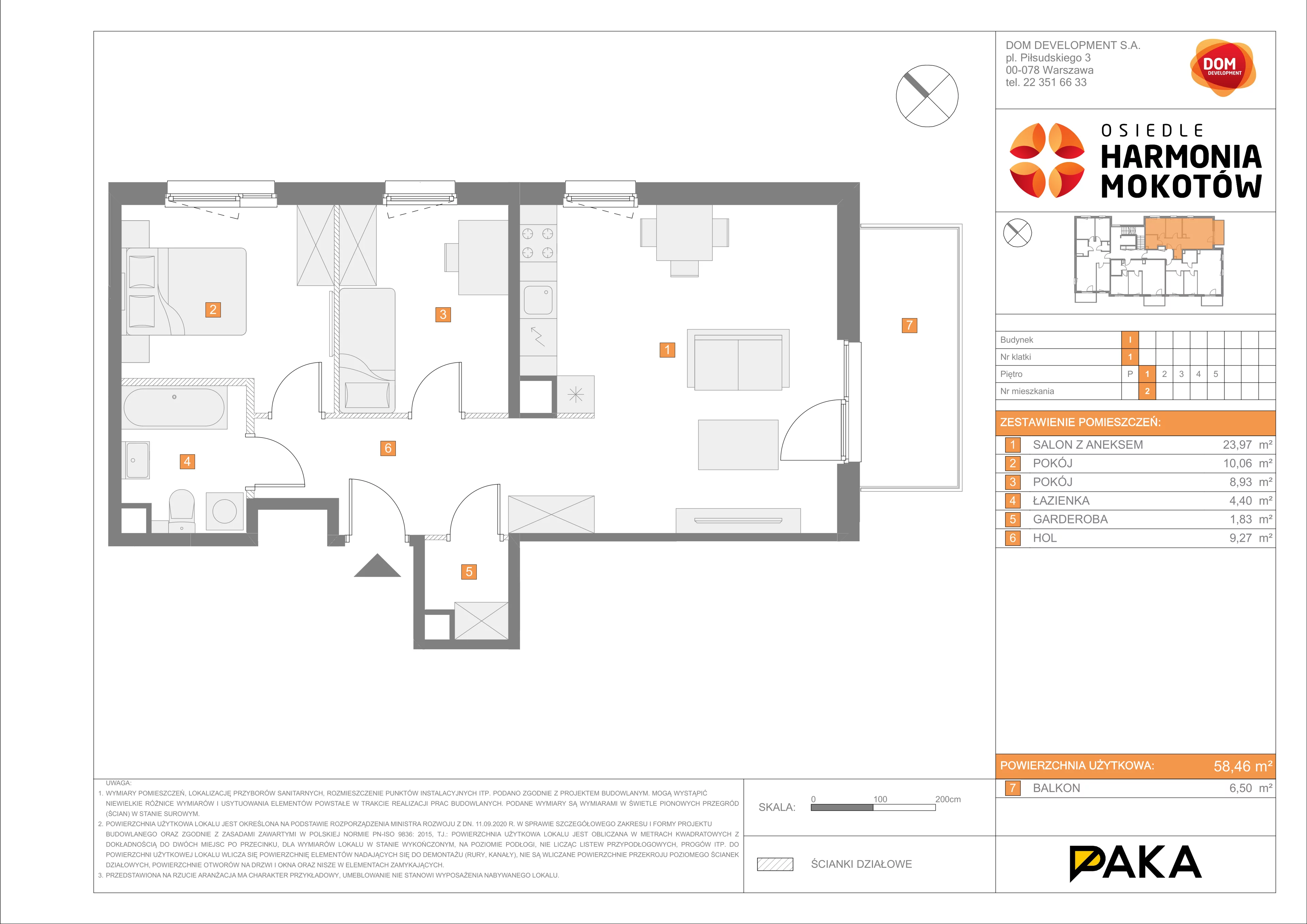 Mieszkanie 58,46 m², piętro 1, oferta nr I/2, Harmonia Mokotów etap 3, Warszawa, Mokotów, Siekierki, al. Polski Walczącej