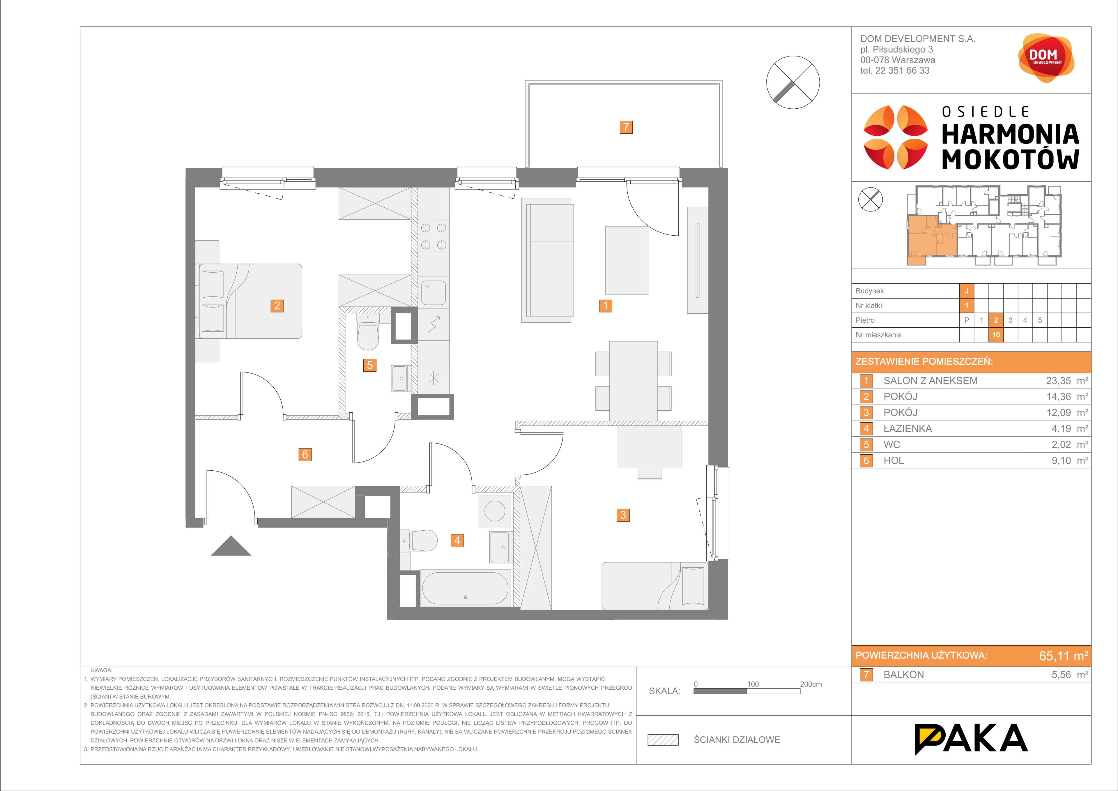 Mieszkanie 65,11 m², piętro 2, oferta nr J/10, Harmonia Mokotów etap 3, Warszawa, Mokotów, Siekierki, al. Polski Walczącej