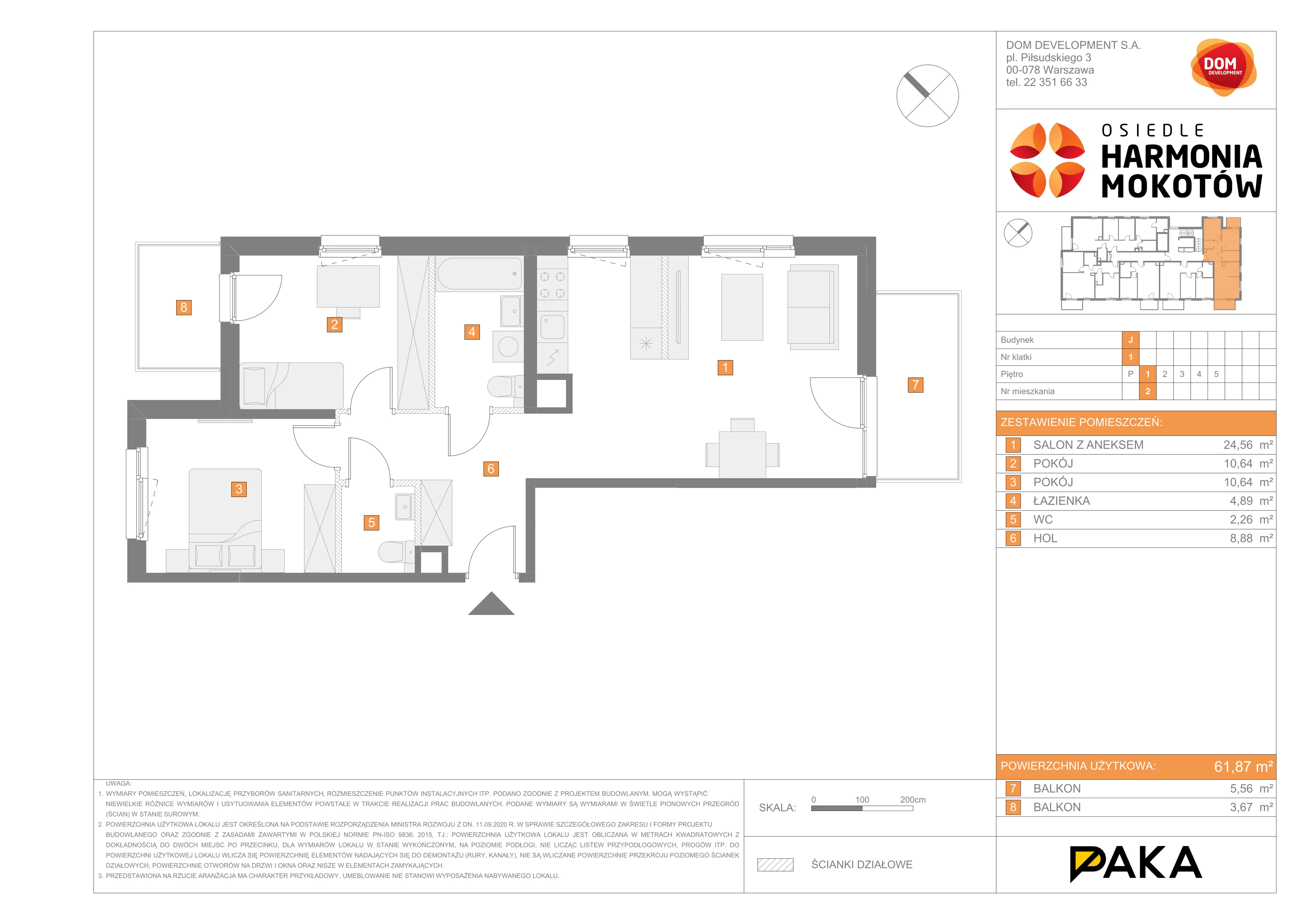 Mieszkanie 62,04 m², piętro 1, oferta nr J/2, Harmonia Mokotów etap 3, Warszawa, Mokotów, Siekierki, al. Polski Walczącej