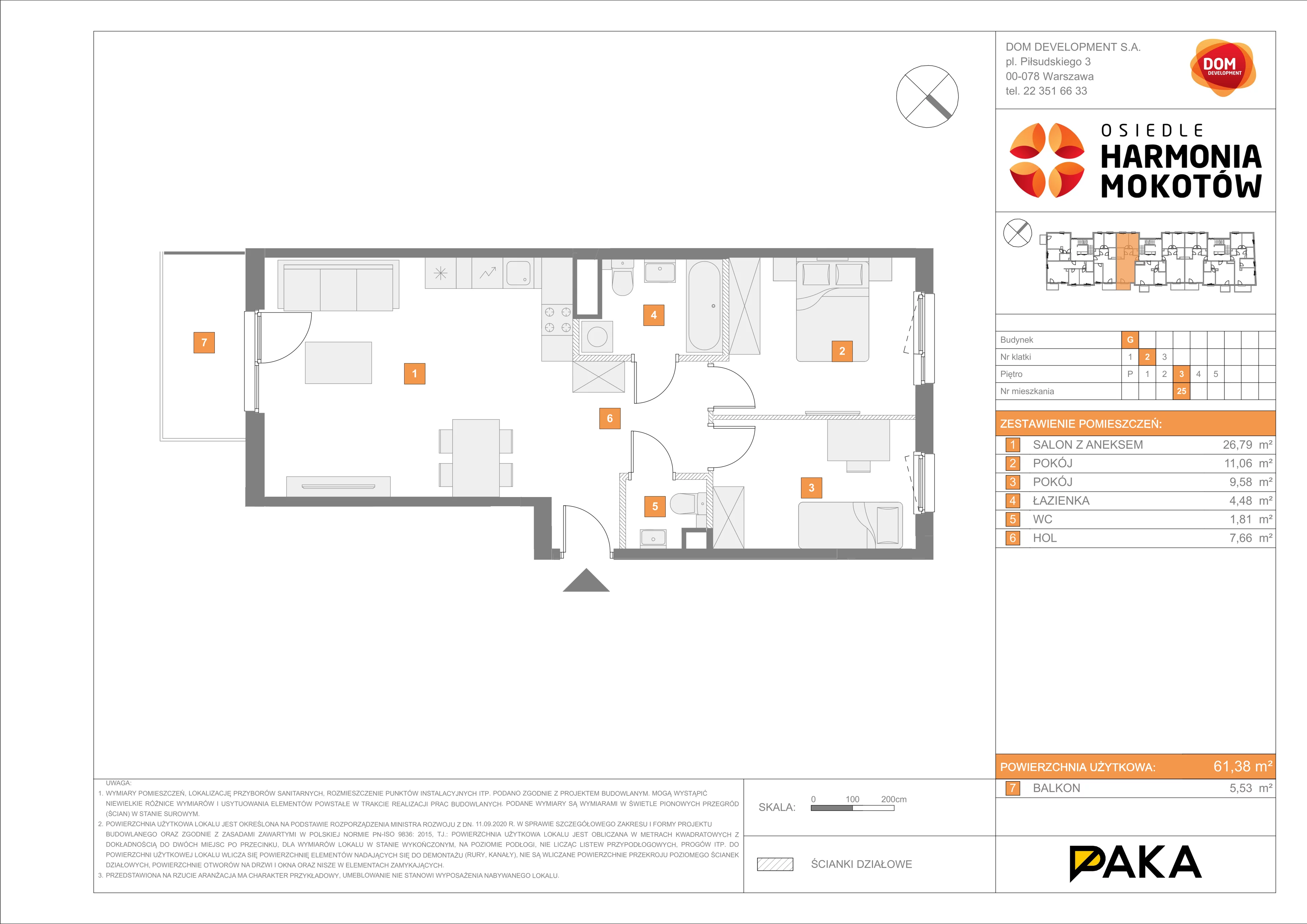 Mieszkanie 61,38 m², piętro 3, oferta nr G/25, Harmonia Mokotów, Warszawa, Mokotów, Siekierki, al. Polski Walczącej / Józefa Becka-idx