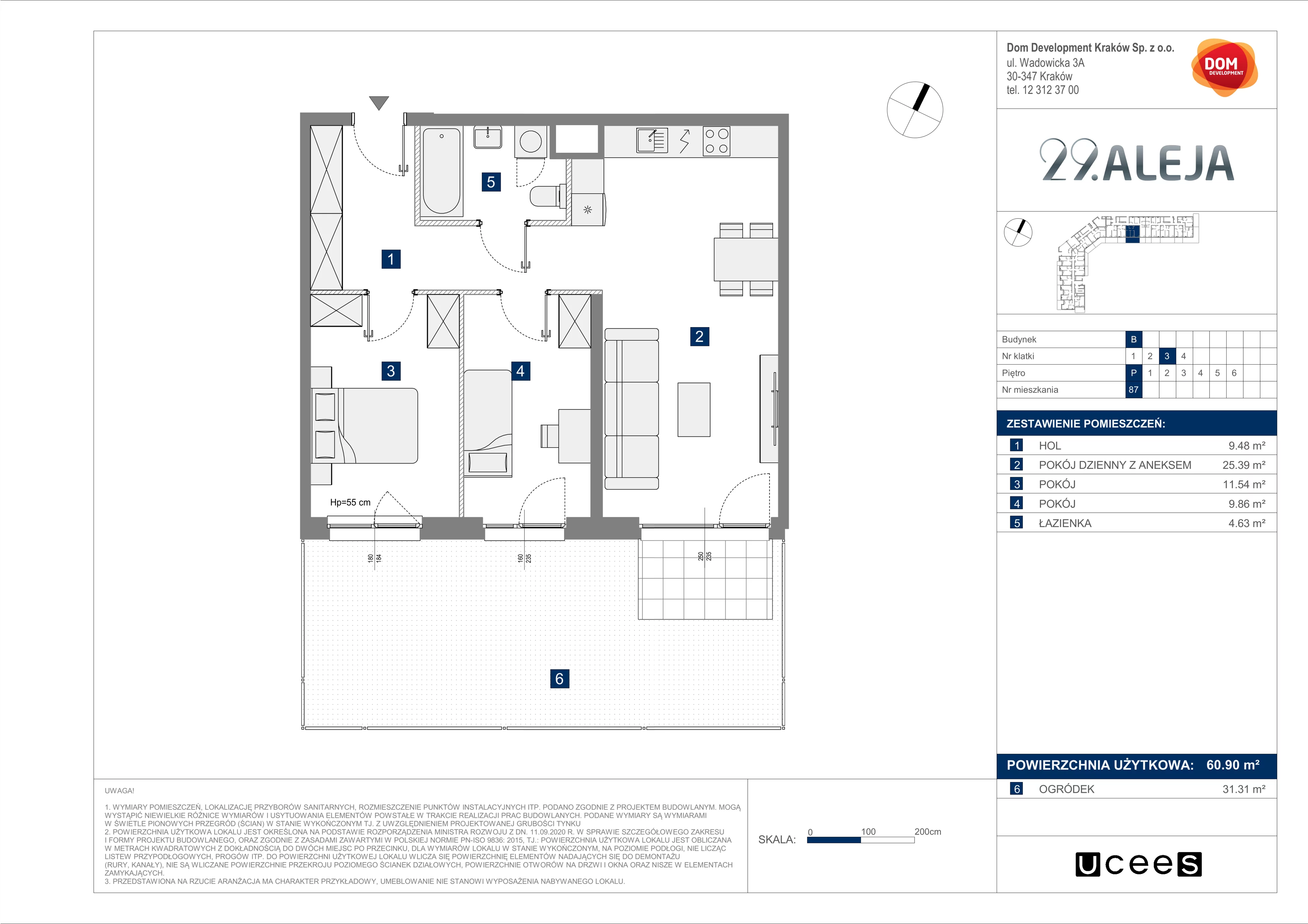 3 pokoje, mieszkanie 60,90 m², parter, oferta nr B/87, 29. Aleja, Kraków, Stare Miasto, Warszawskie, ul. Prandoty 10c / al. 29 Listopada