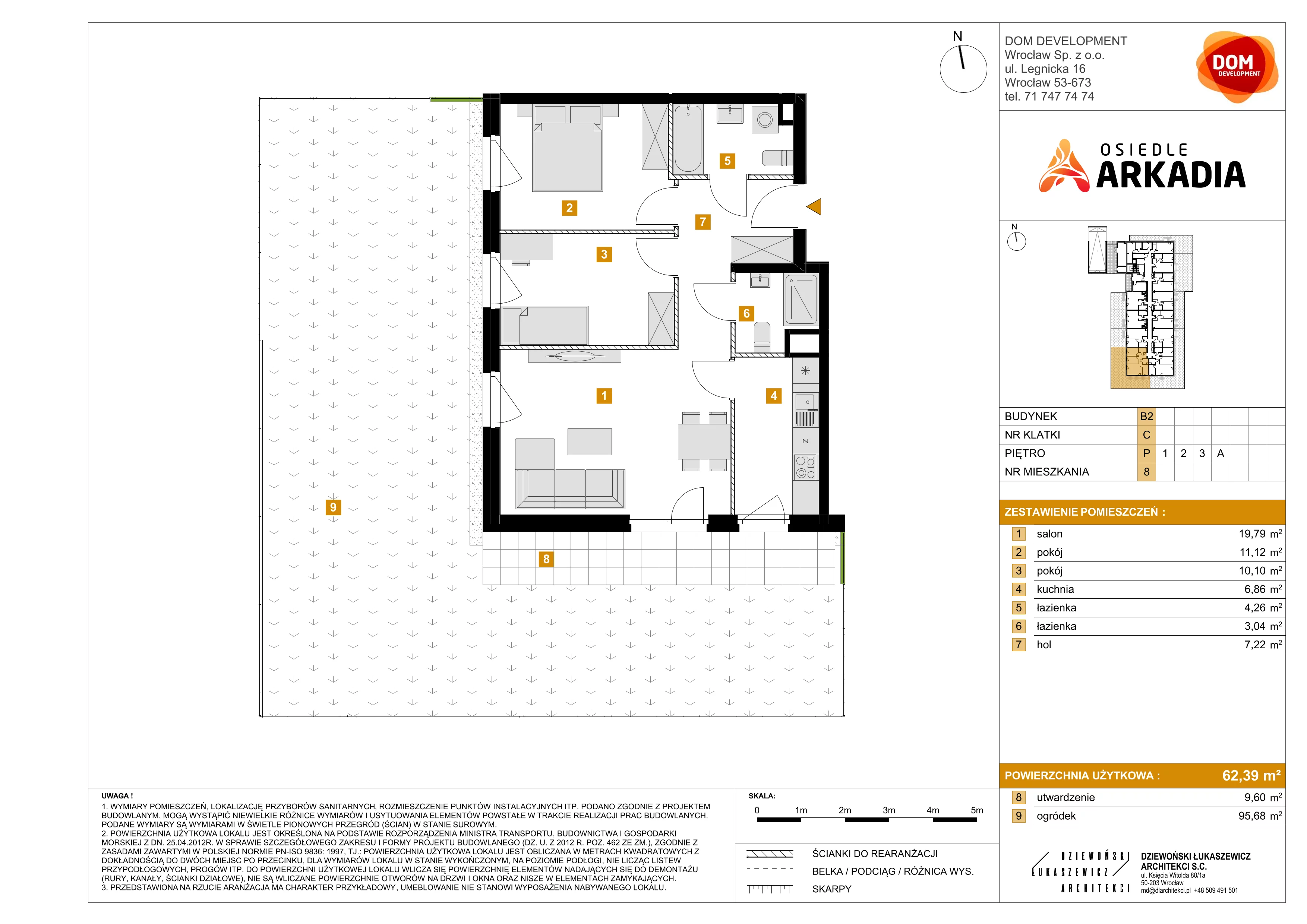 3 pokoje, mieszkanie 62,39 m², parter, oferta nr B2/8, Osiedle Arkadia, Wrocław, Polanowice-Poświętne-Ligota, Poświętne, ul. Ramiszowska 6
