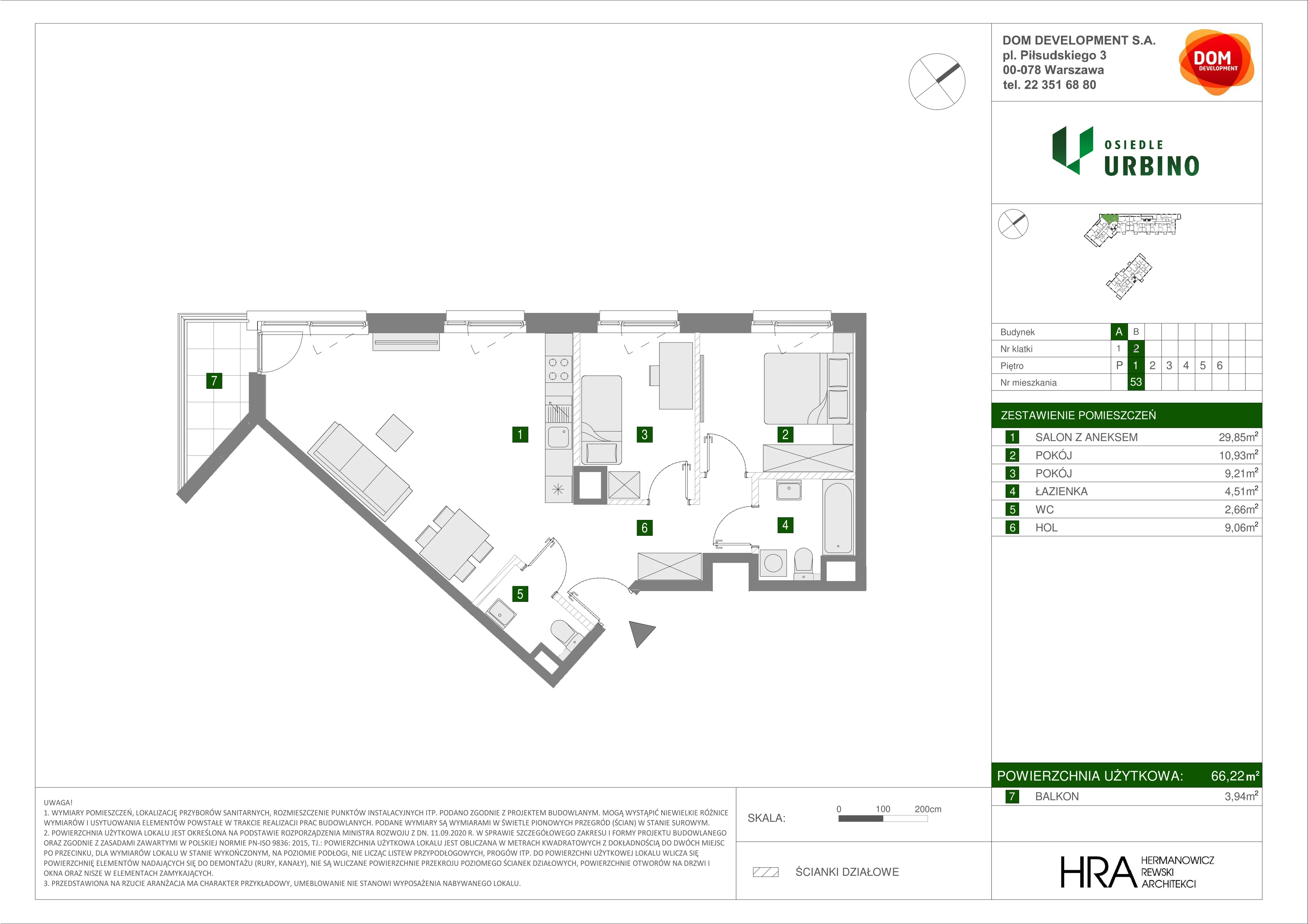 Mieszkanie 66,22 m², piętro 1, oferta nr A/53, Osiedle Urbino, Warszawa, Włochy, Raków, ul. Równoległa