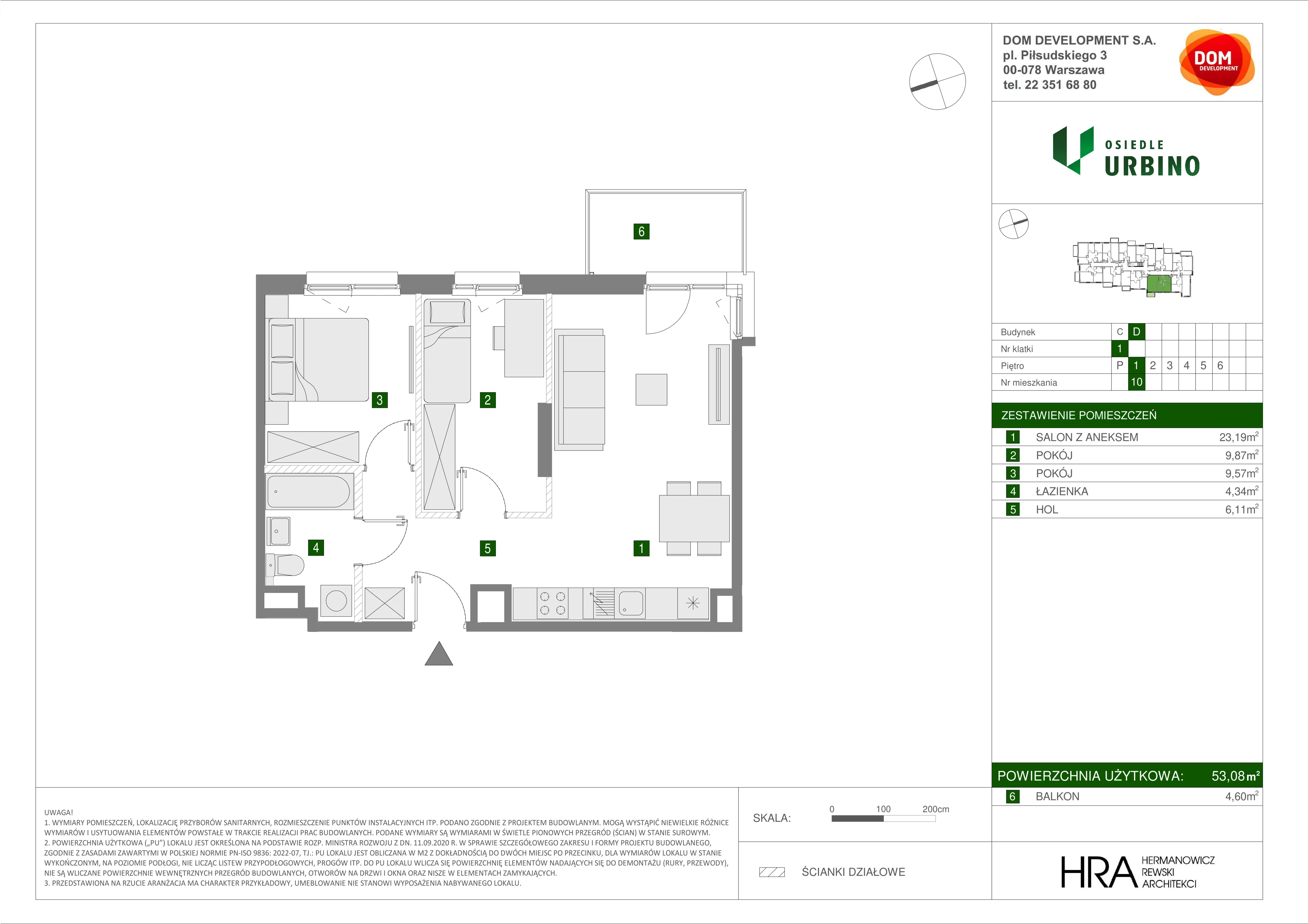 Mieszkanie 53,08 m², piętro 1, oferta nr D/10, Osiedle Urbino, Warszawa, Włochy, Raków, ul. Równoległa