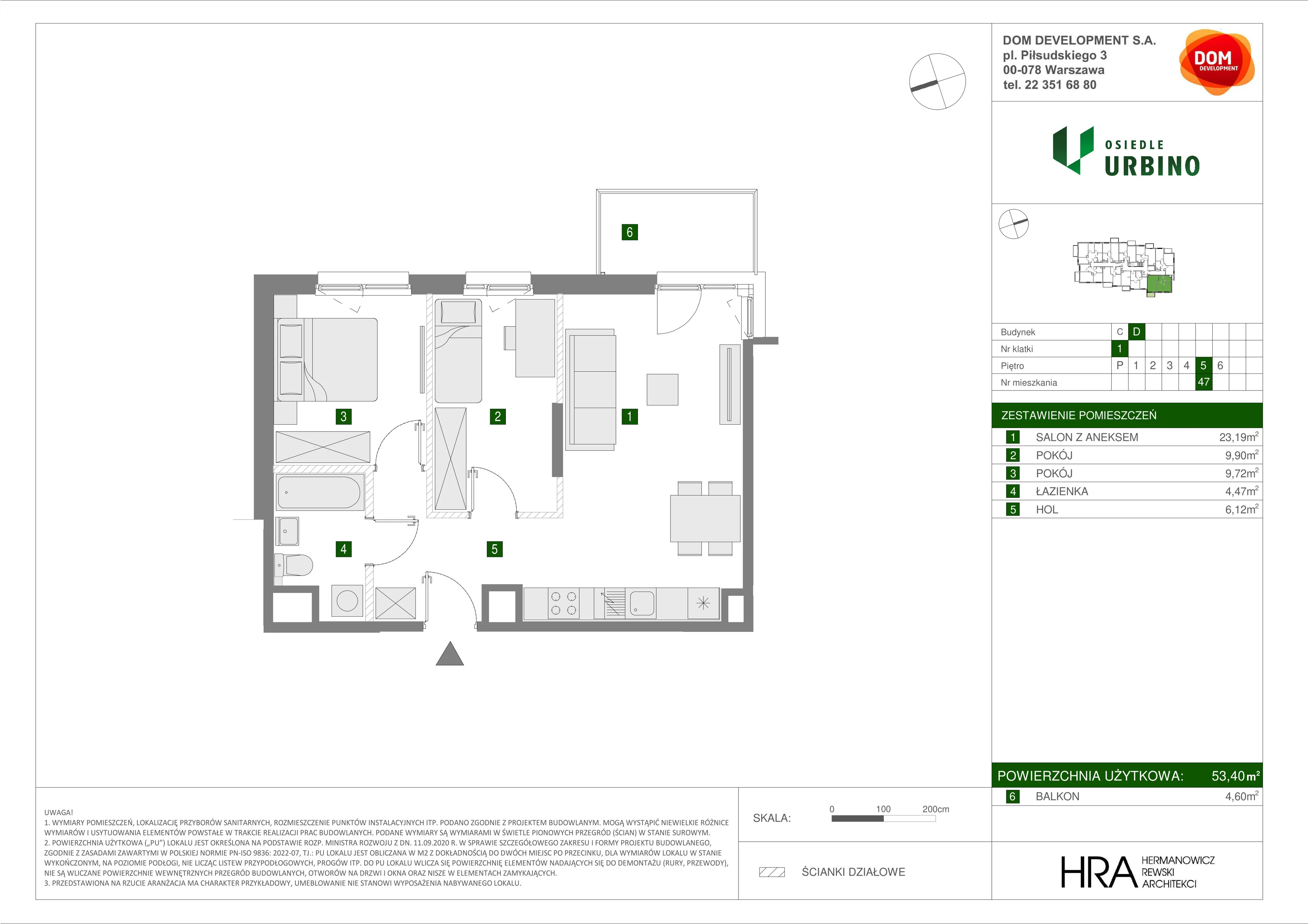 Mieszkanie 53,40 m², piętro 5, oferta nr D/47, Osiedle Urbino, Warszawa, Włochy, Raków, ul. Równoległa