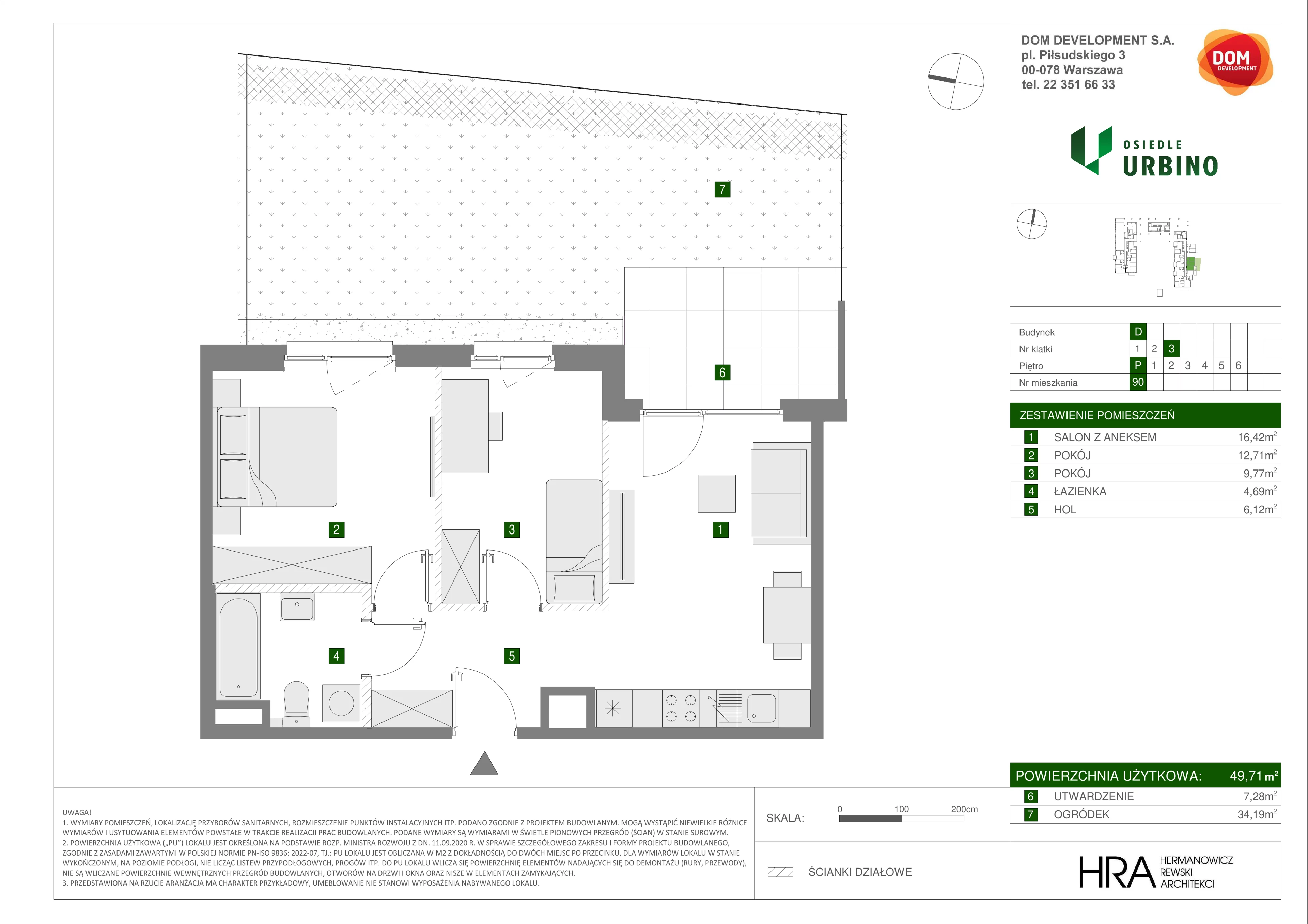 3 pokoje, mieszkanie 49,71 m², parter, oferta nr D/90, Osiedle Urbino 1.4, Warszawa, Włochy, Raków, ul. Równoległa