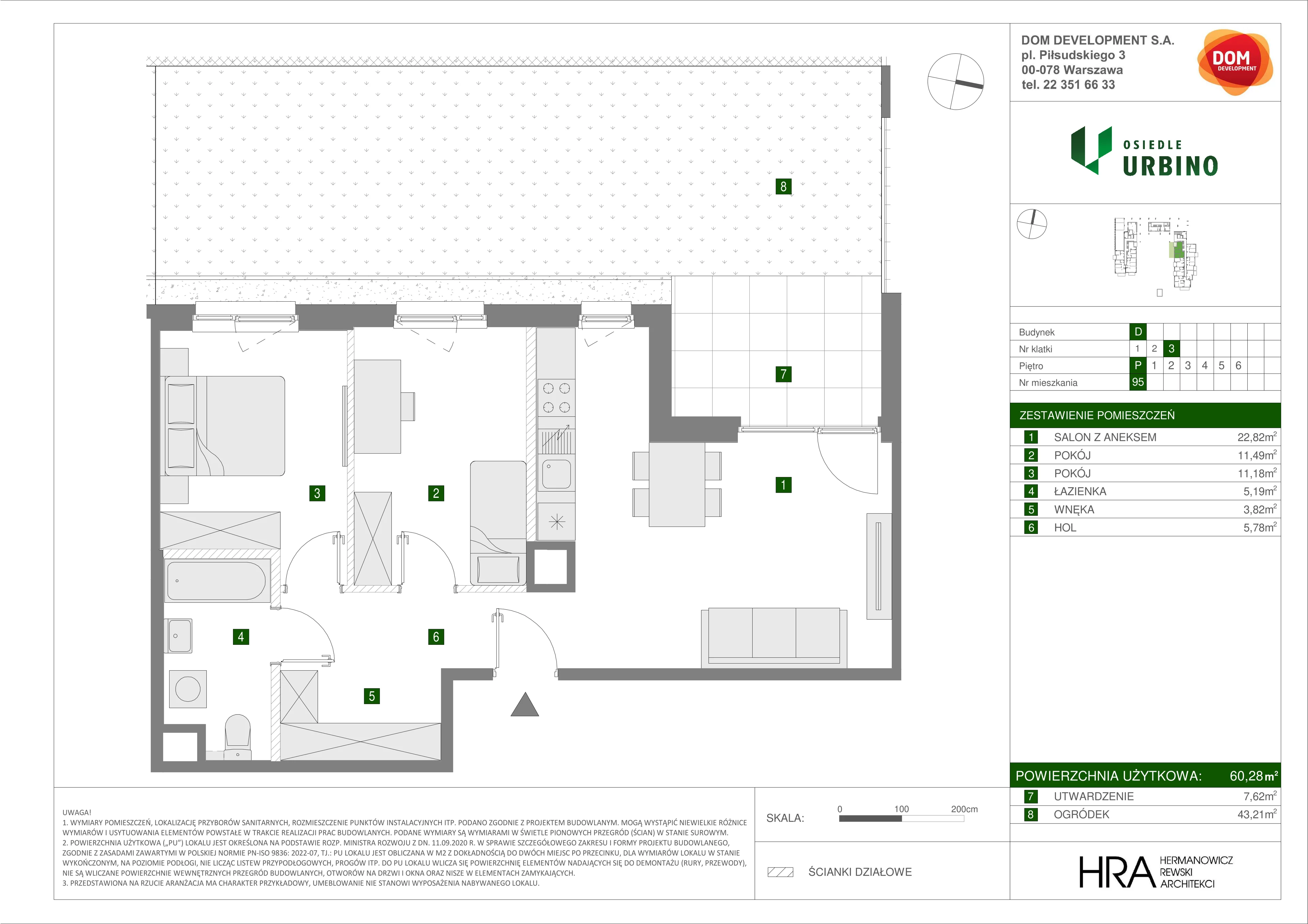 3 pokoje, mieszkanie 60,28 m², parter, oferta nr D/95, Osiedle Urbino 1.4, Warszawa, Włochy, Raków, ul. Równoległa