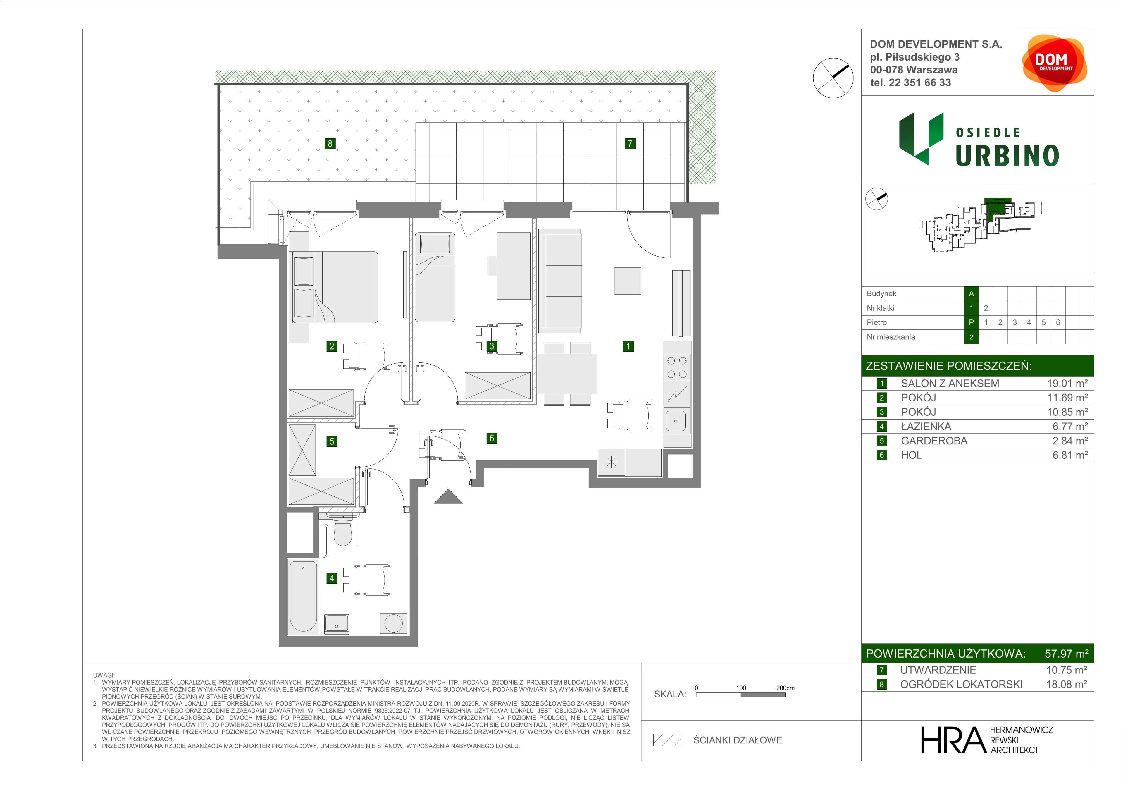 3 pokoje, mieszkanie 57,97 m², parter, oferta nr A/2, Osiedle Urbino, Warszawa, Włochy, Raków, ul. Równoległa