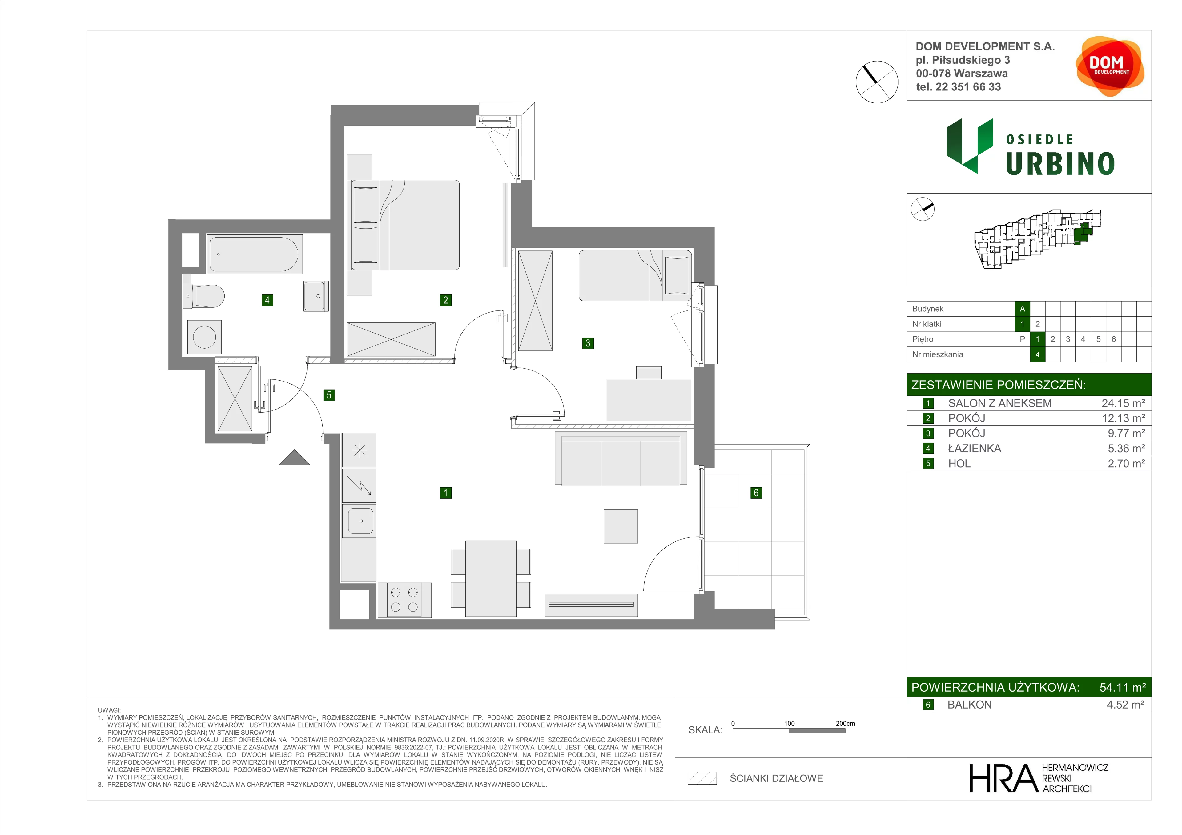 3 pokoje, mieszkanie 54,11 m², piętro 1, oferta nr A/4, Osiedle Urbino, Warszawa, Włochy, Raków, ul. Równoległa