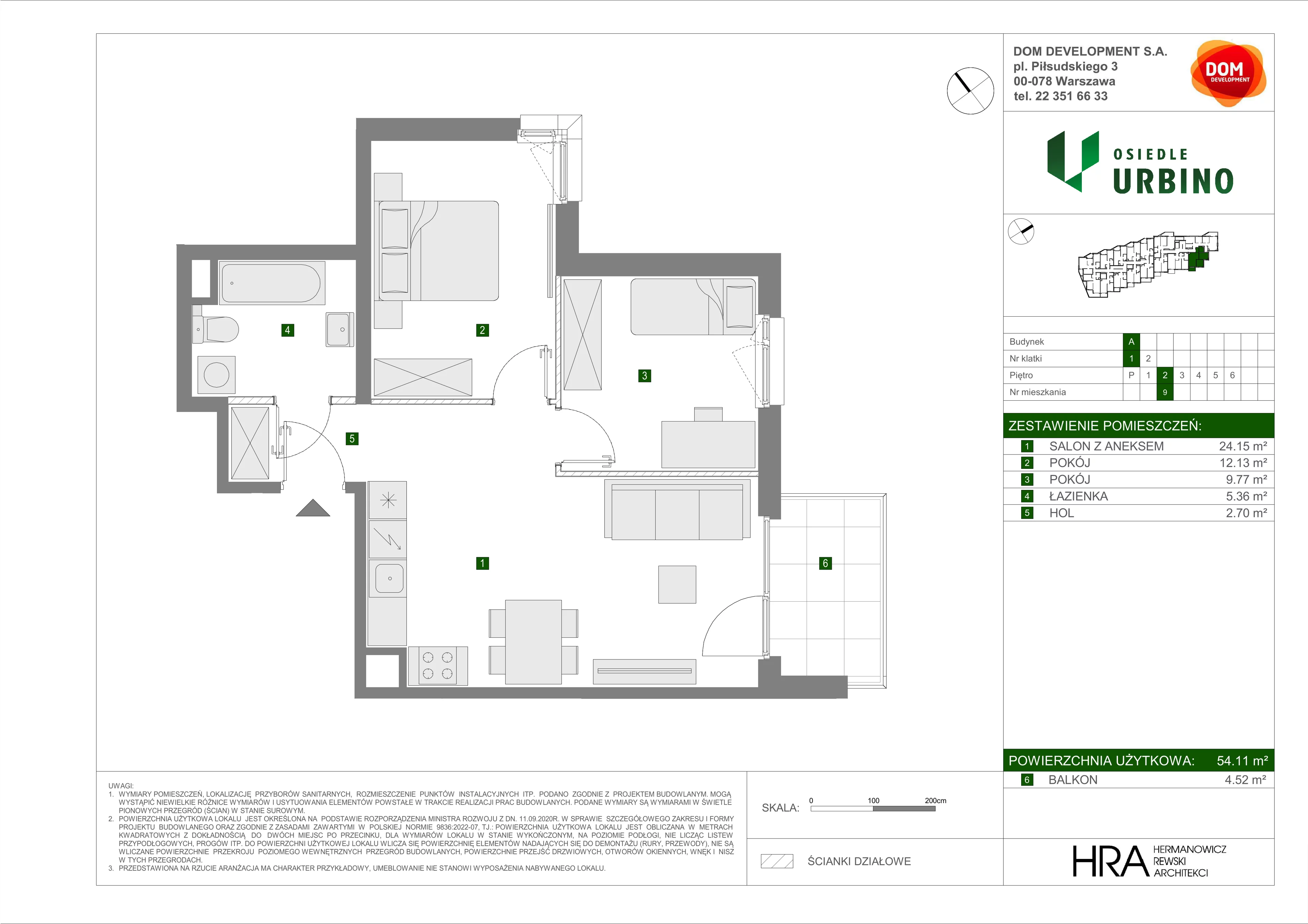 3 pokoje, mieszkanie 54,11 m², piętro 2, oferta nr A/9, Osiedle Urbino, Warszawa, Włochy, Raków, ul. Równoległa