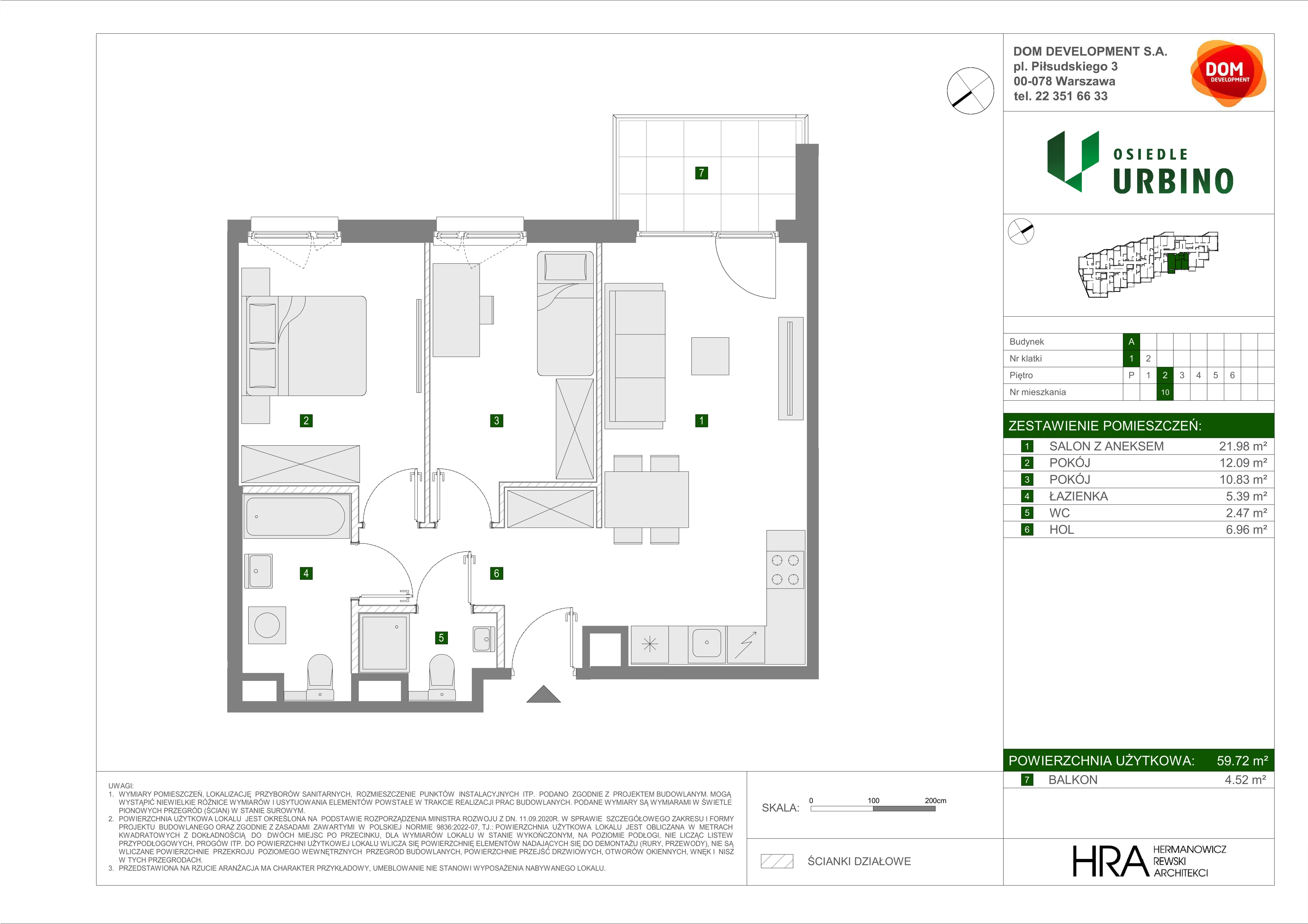 3 pokoje, mieszkanie 59,72 m², piętro 2, oferta nr A/10, Osiedle Urbino, Warszawa, Włochy, Raków, ul. Równoległa