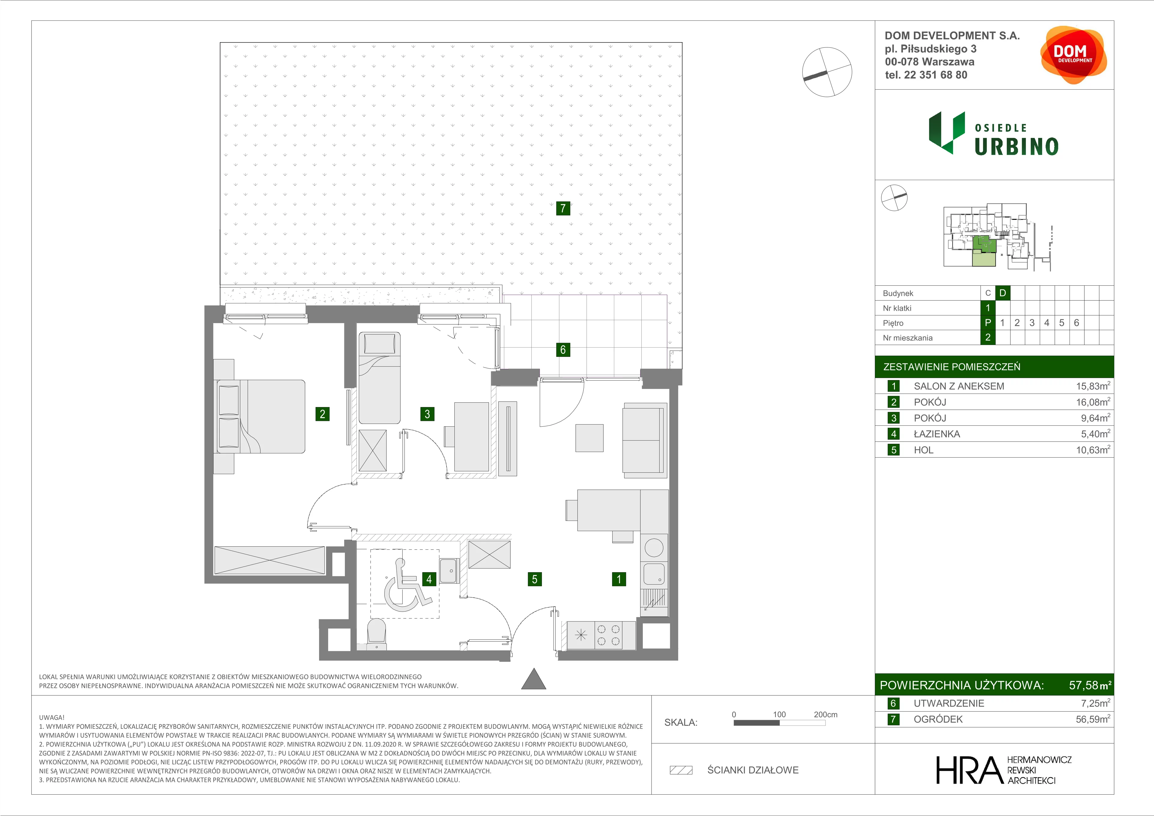 3 pokoje, mieszkanie 57,58 m², parter, oferta nr D/2, Osiedle Urbino, Warszawa, Włochy, Raków, ul. Równoległa