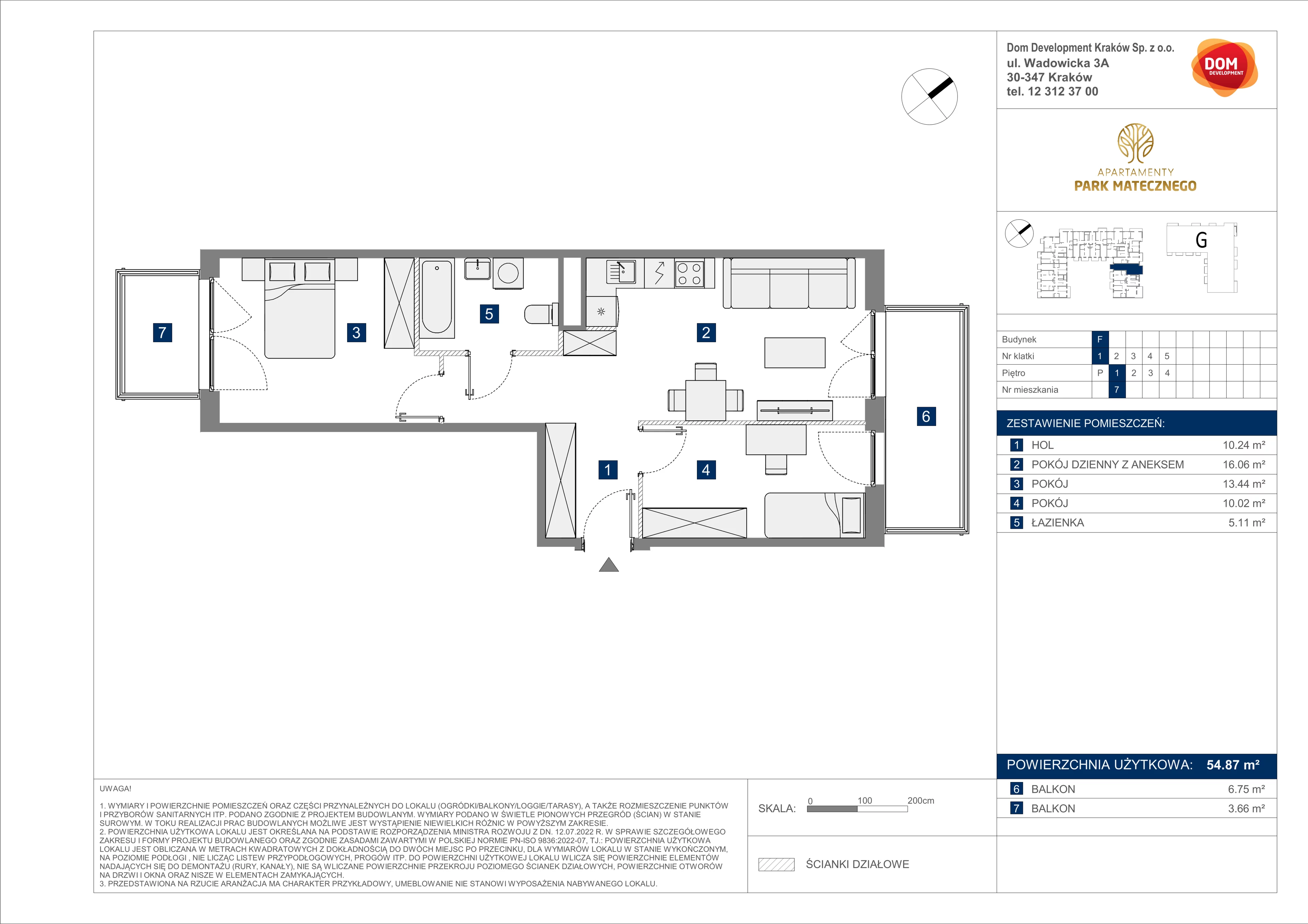 3 pokoje, apartament 54,87 m², piętro 1, oferta nr F/7, Apartamenty Park Matecznego bud. F i G, Kraków, Podgórze, Mateczny, ul. Rydlówka / Nowoorawska