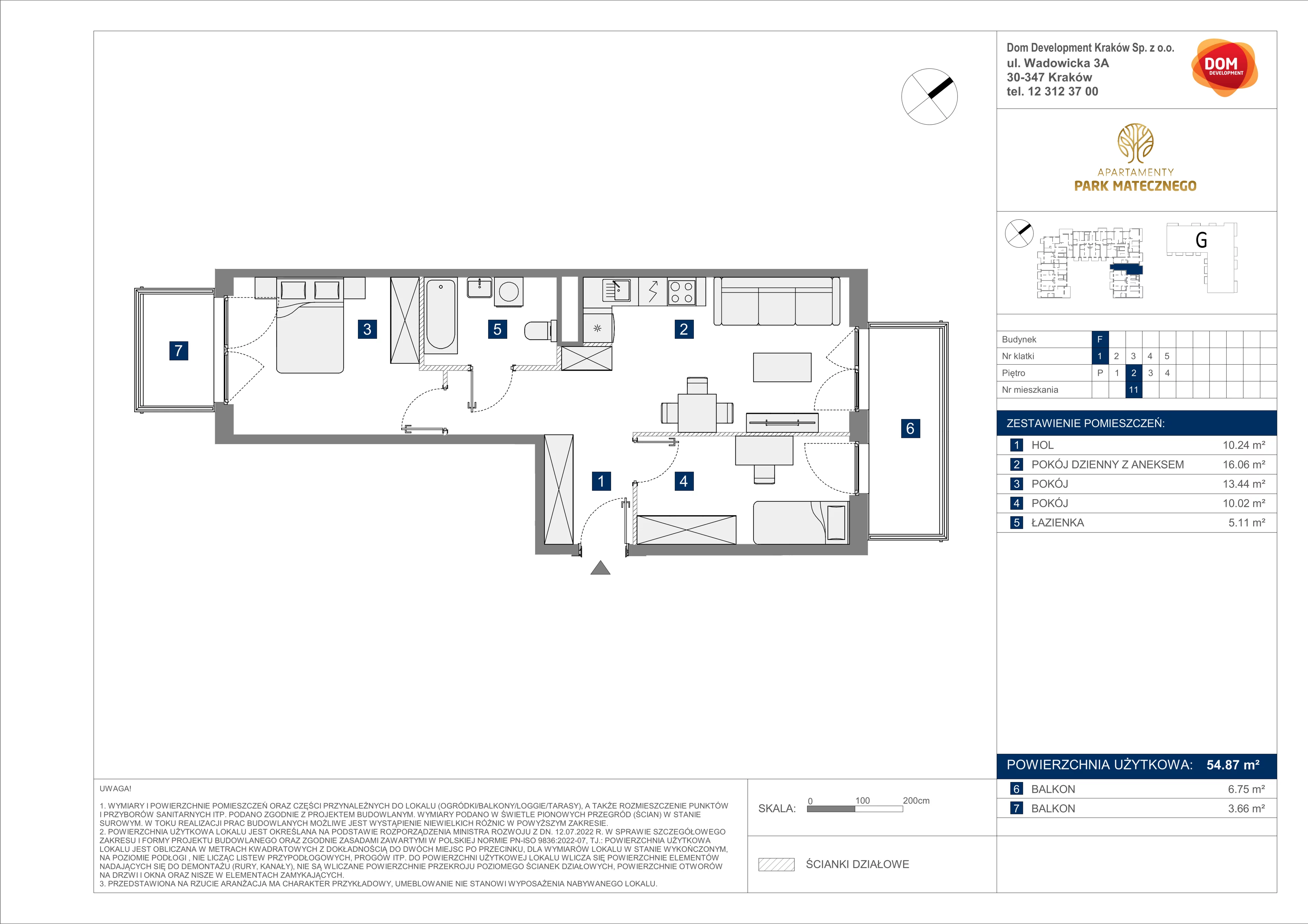 3 pokoje, mieszkanie 54,87 m², piętro 2, oferta nr F/11, Apartamenty Park Matecznego bud. F i G, Kraków, Podgórze, Mateczny, ul. Rydlówka / Nowoorawska