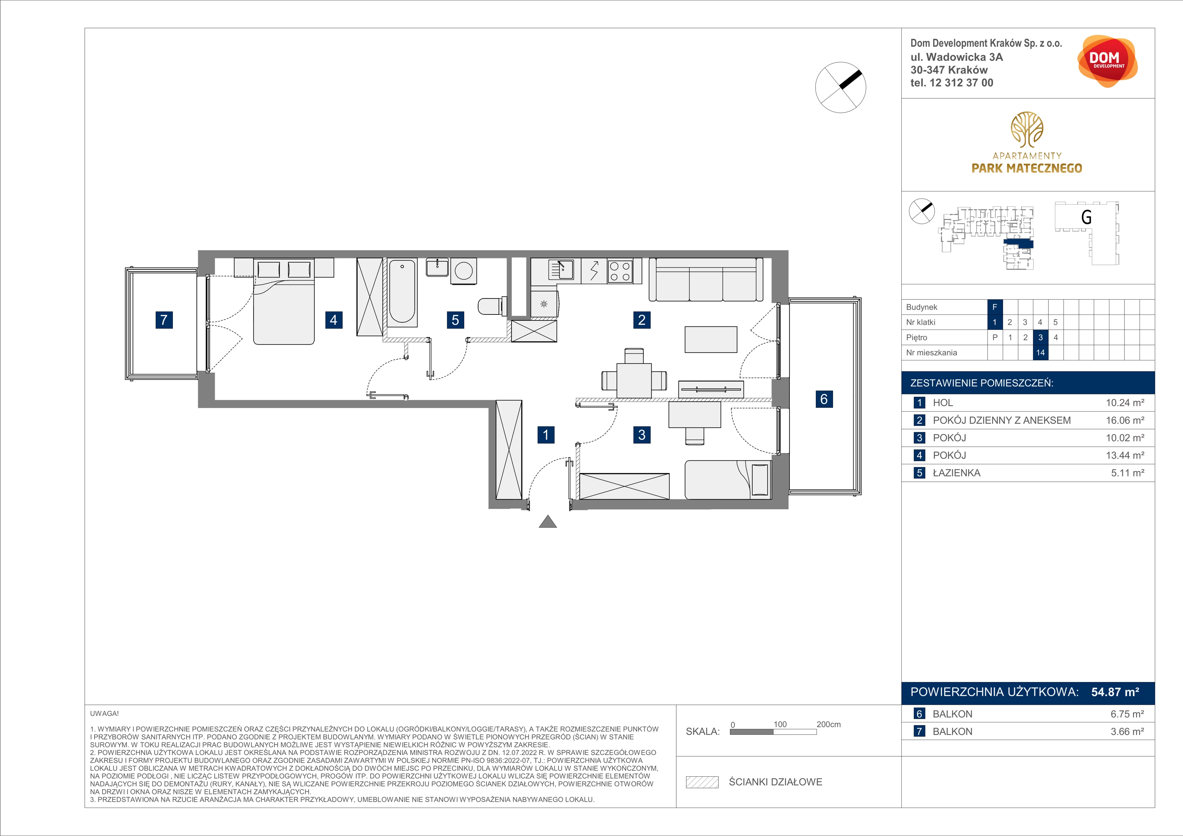 3 pokoje, mieszkanie 54,87 m², piętro 3, oferta nr F/14, Apartamenty Park Matecznego bud. F i G, Kraków, Podgórze, Mateczny, ul. Rydlówka / Nowoorawska