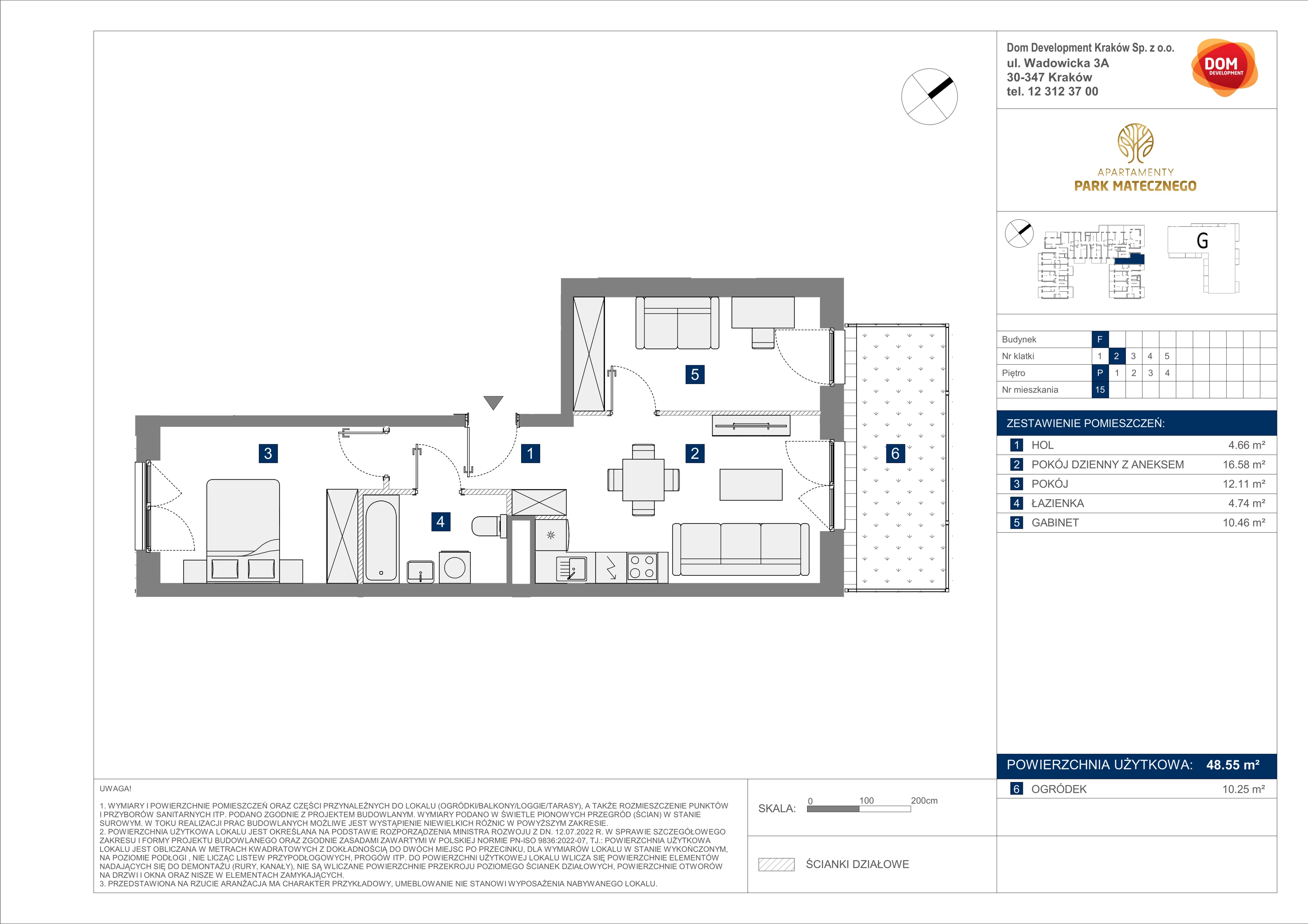 3 pokoje, mieszkanie 48,55 m², parter, oferta nr F/15, Apartamenty Park Matecznego bud. F i G, Kraków, Podgórze, Mateczny, ul. Rydlówka / Nowoorawska