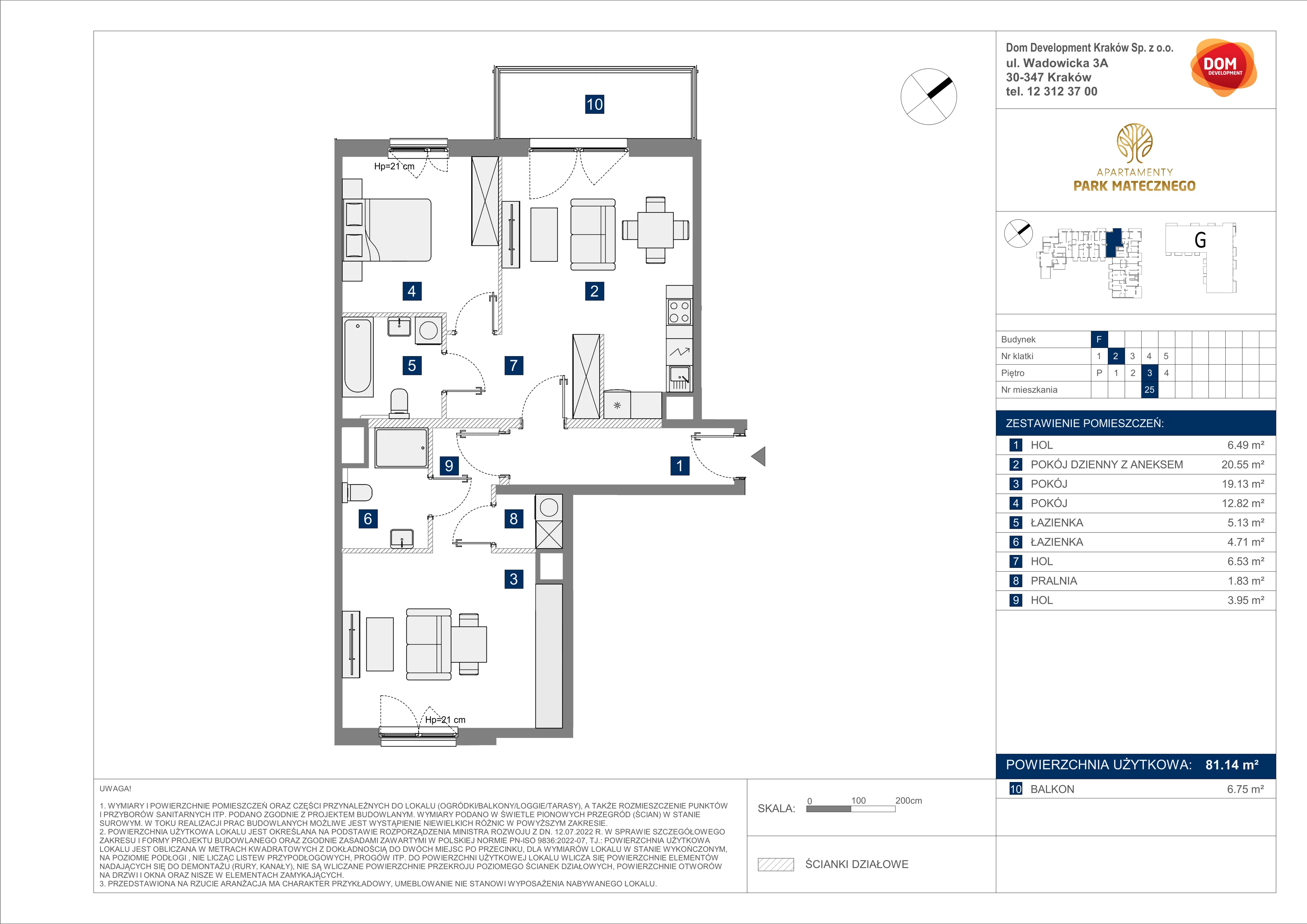 3 pokoje, apartament 81,14 m², piętro 3, oferta nr F/25, Apartamenty Park Matecznego bud. F i G, Kraków, Podgórze, Mateczny, ul. Rydlówka / Nowoorawska