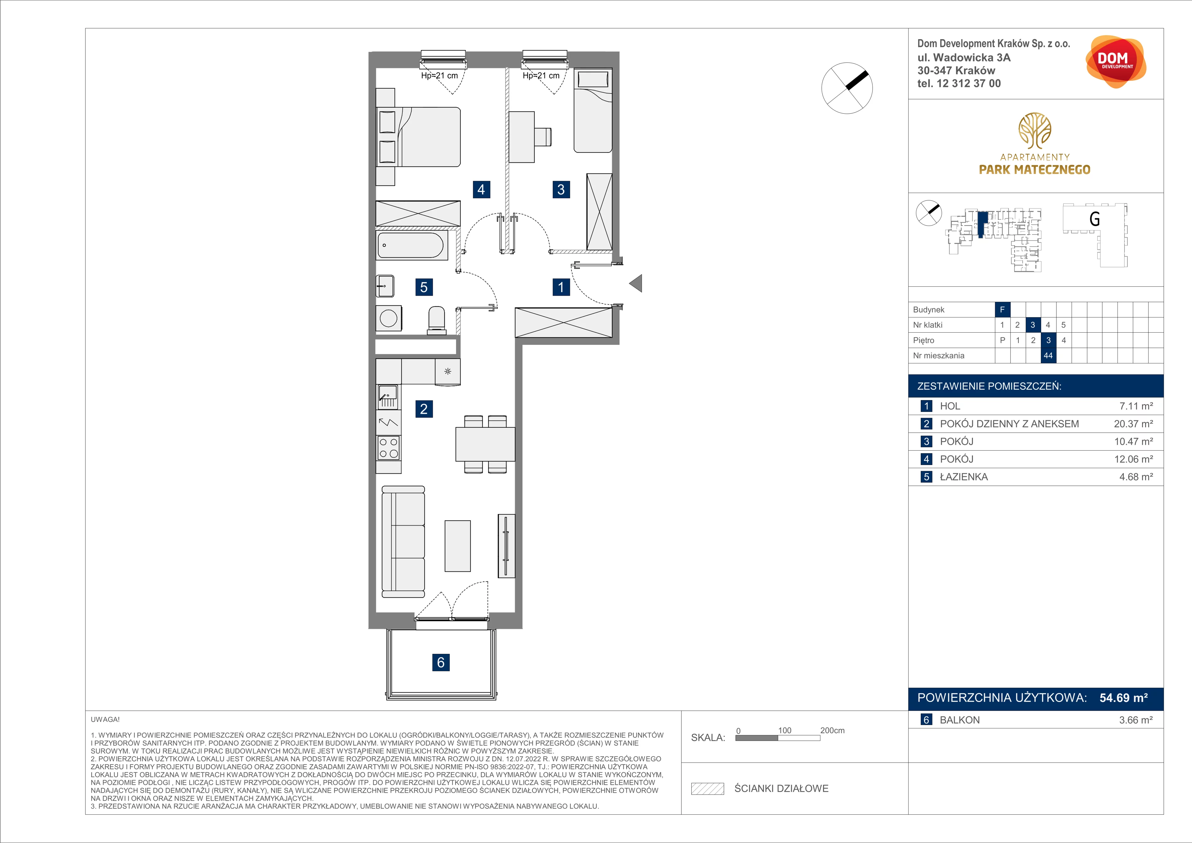 3 pokoje, apartament 54,69 m², piętro 3, oferta nr F/44, Apartamenty Park Matecznego bud. F i G, Kraków, Podgórze, Mateczny, ul. Rydlówka / Nowoorawska