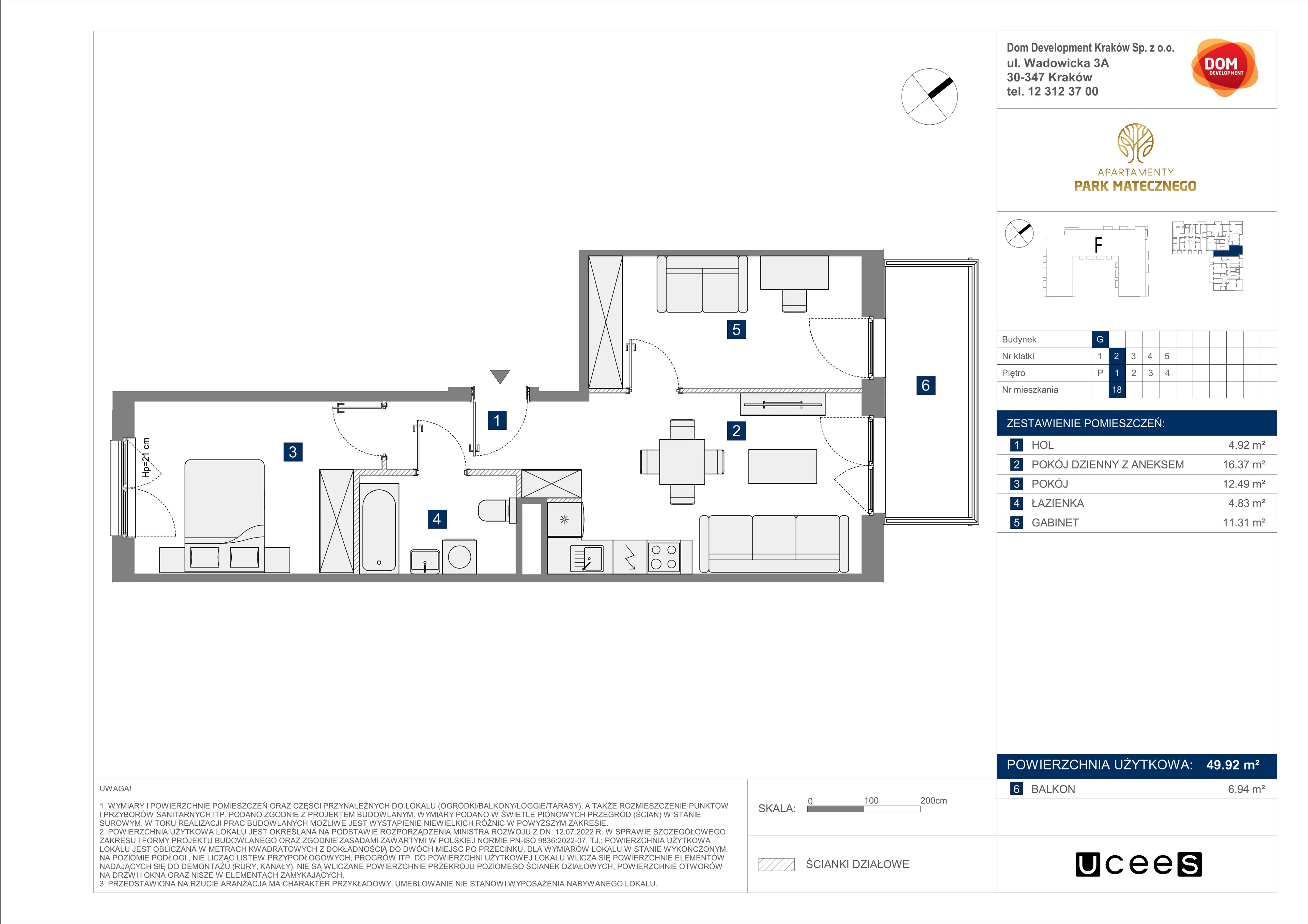 3 pokoje, apartament 49,92 m², piętro 1, oferta nr G/18, Apartamenty Park Matecznego bud. F i G, Kraków, Podgórze, Mateczny, ul. Rydlówka / Nowoorawska