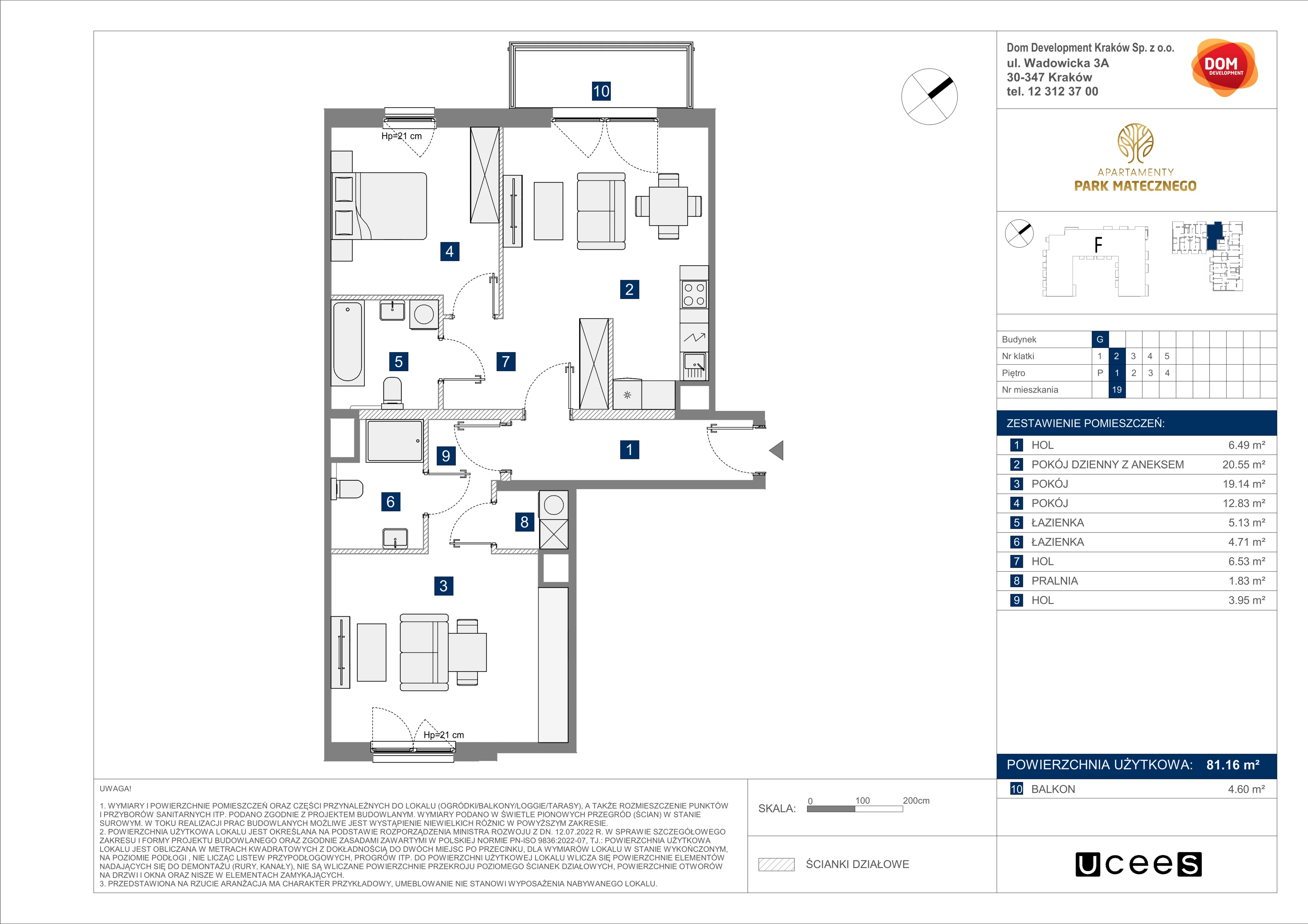 3 pokoje, apartament 81,16 m², piętro 1, oferta nr G/19, Apartamenty Park Matecznego bud. F i G, Kraków, Podgórze, Mateczny, ul. Rydlówka / Nowoorawska