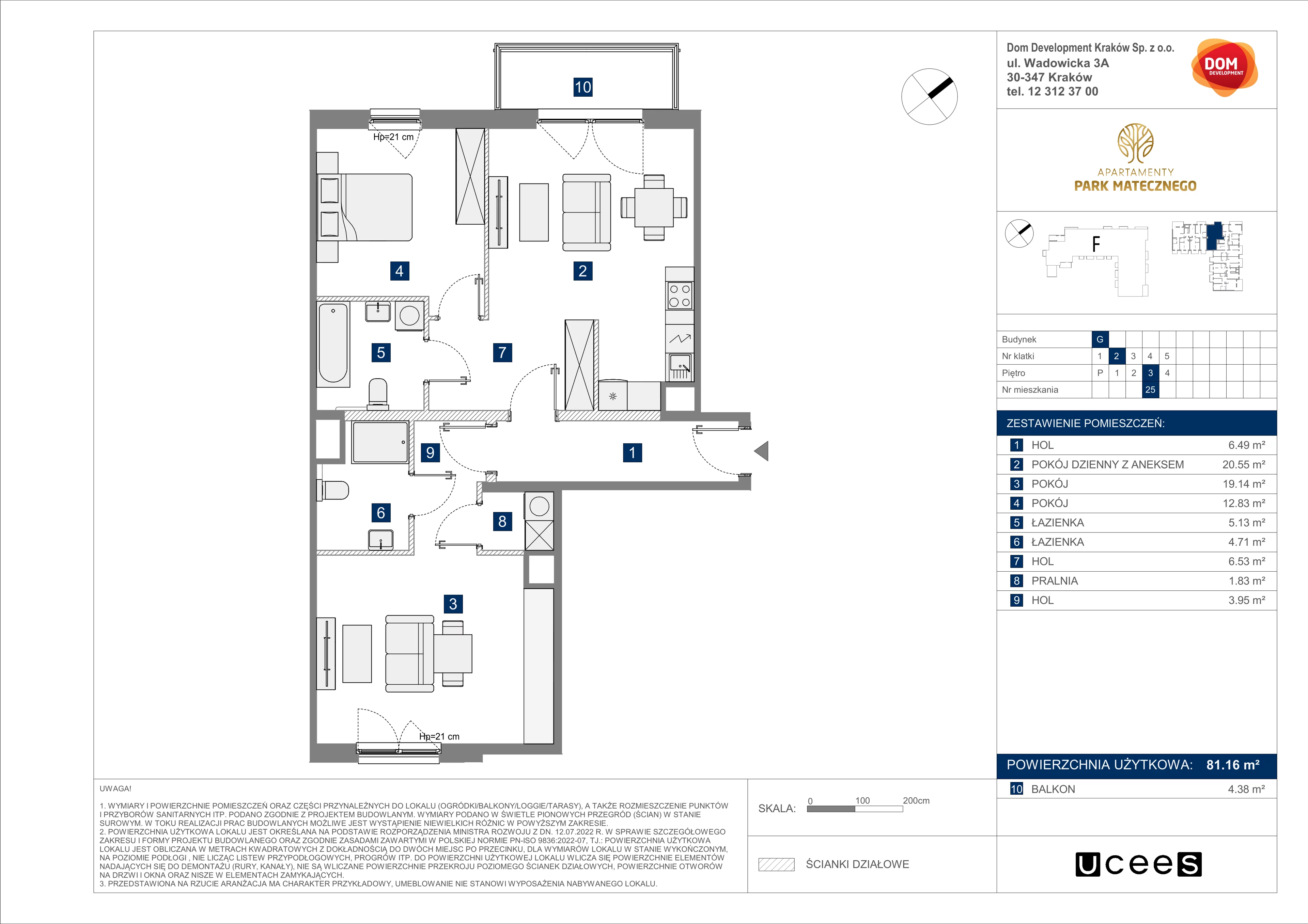 3 pokoje, apartament 81,16 m², piętro 3, oferta nr G/25, Apartamenty Park Matecznego bud. F i G, Kraków, Podgórze, Mateczny, ul. Rydlówka / Nowoorawska