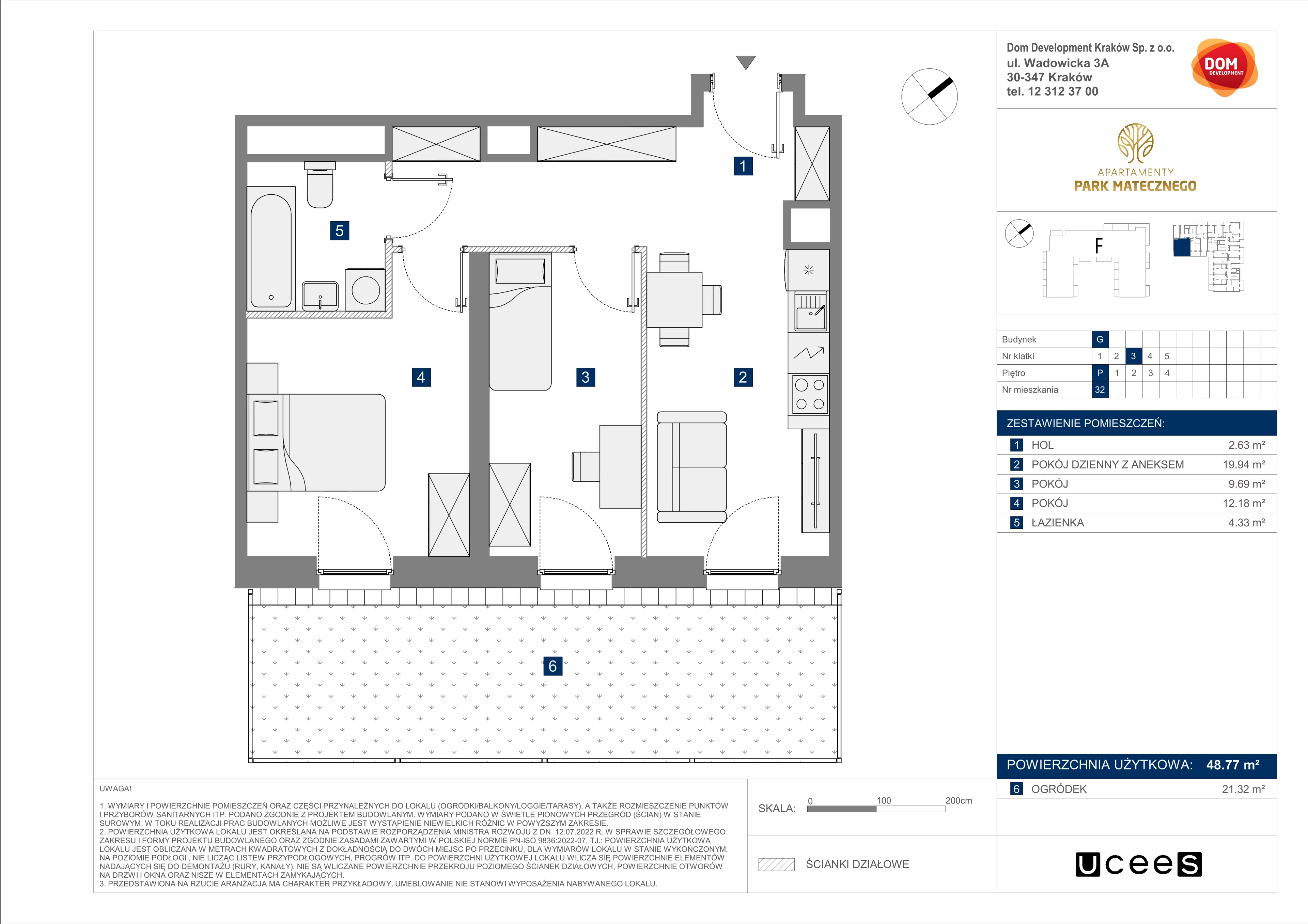 3 pokoje, apartament 48,77 m², parter, oferta nr G/32, Apartamenty Park Matecznego bud. F i G, Kraków, Podgórze, Mateczny, ul. Rydlówka / Nowoorawska