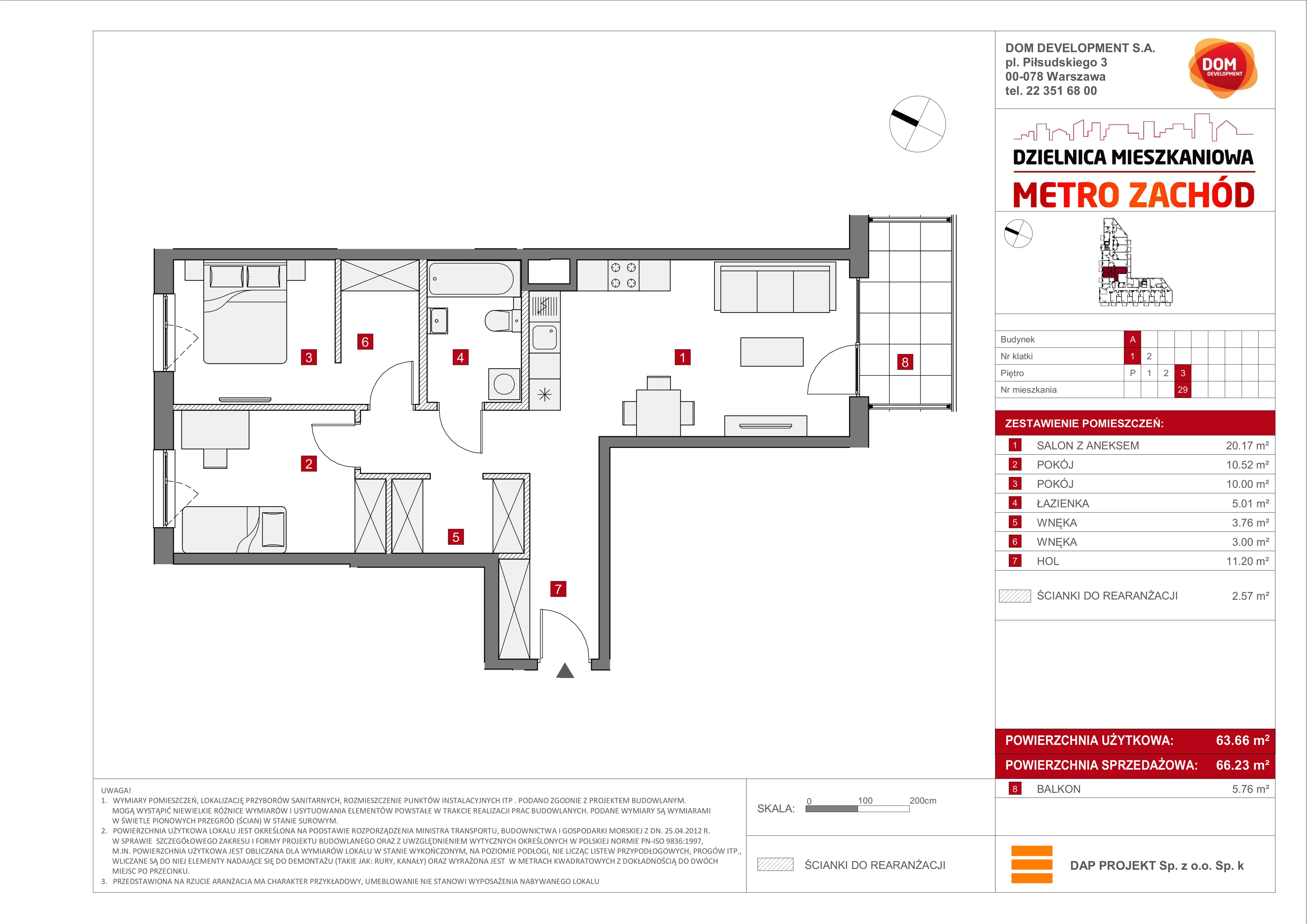 Mieszkanie 66,23 m², piętro 3, oferta nr A/29, Metro Zachód etap 6, Warszawa, Bemowo, Chrzanów, ul. Szeligowska