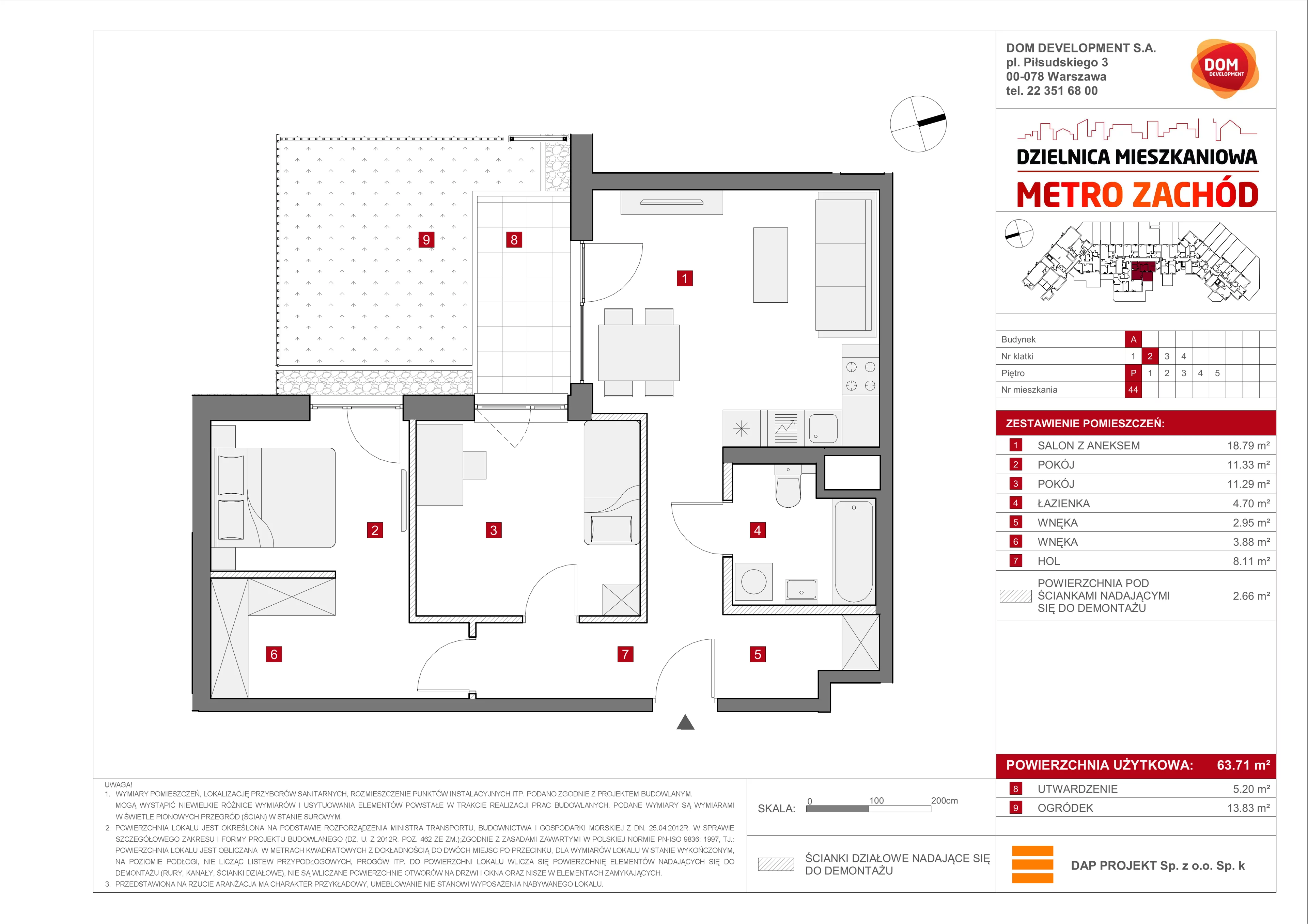 3 pokoje, mieszkanie 63,71 m², parter, oferta nr A/44, Metro Zachód etap 10, Warszawa, Bemowo, Chrzanów, ul. Szeligowska