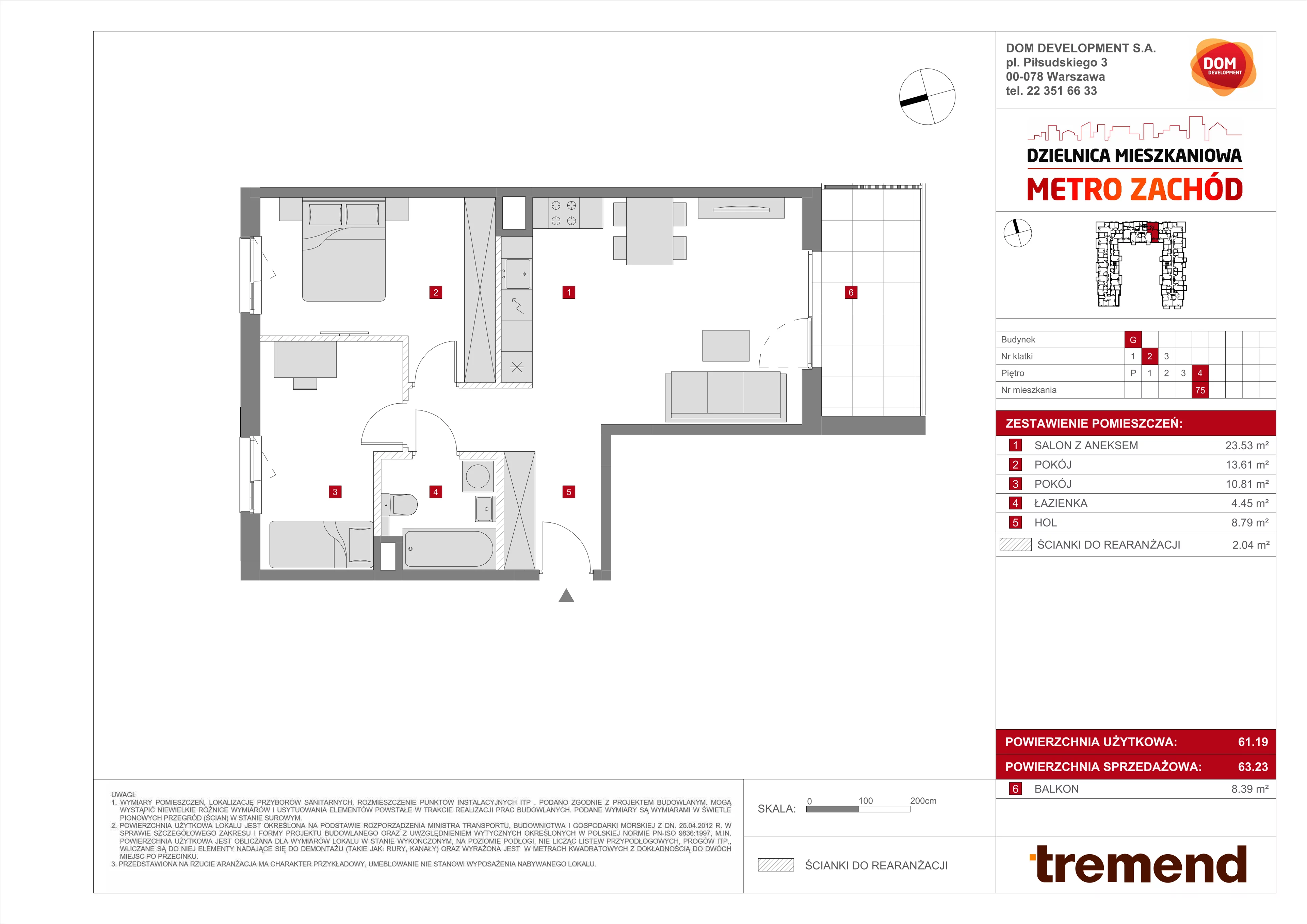 Mieszkanie 63,23 m², piętro 4, oferta nr G/75, Metro Zachód etap 8, Warszawa, Bemowo, Chrzanów, ul. Szeligowska